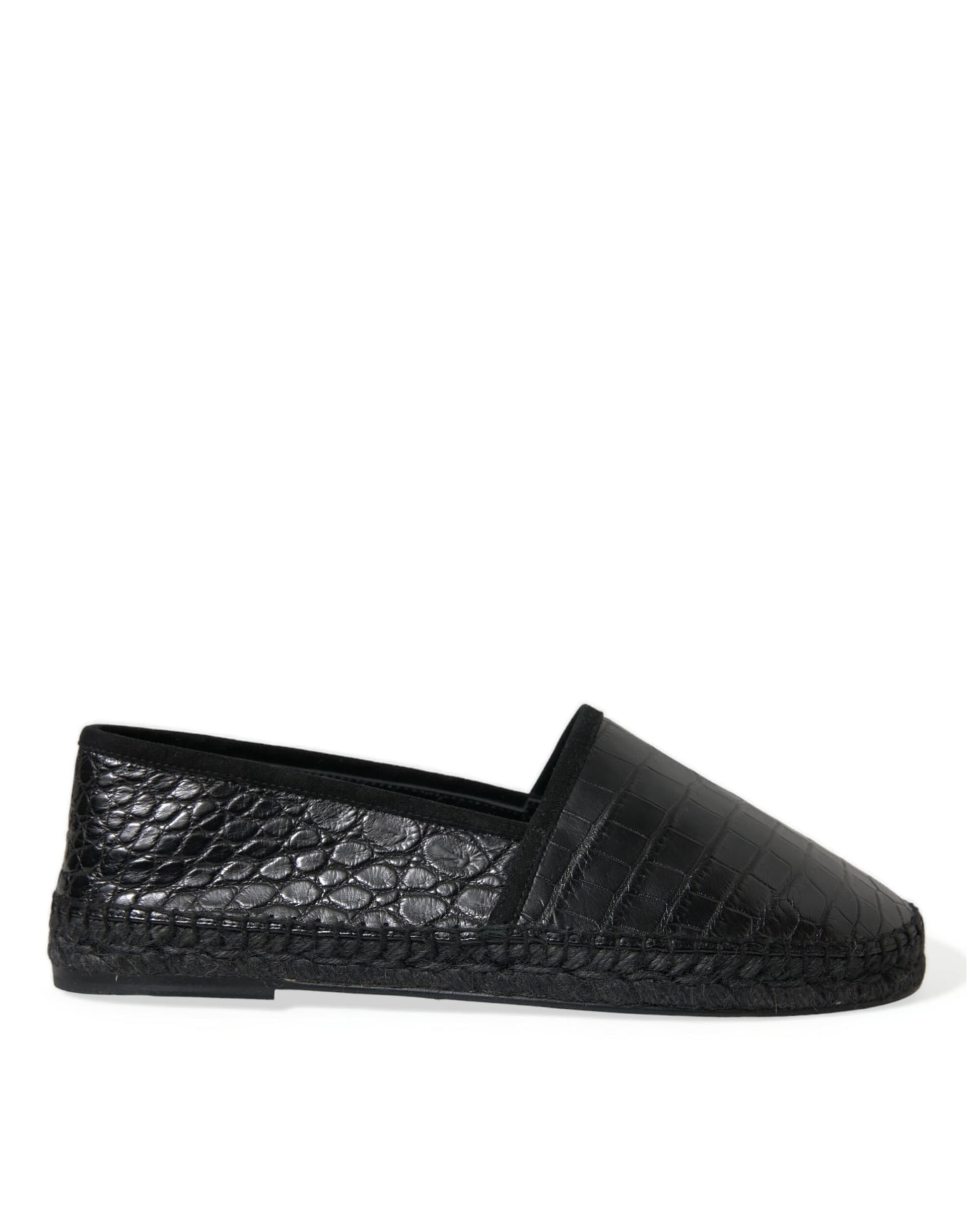 Dolce & Gabbana Black Exotic Leather Espadrilles Slip On Shoes - 5