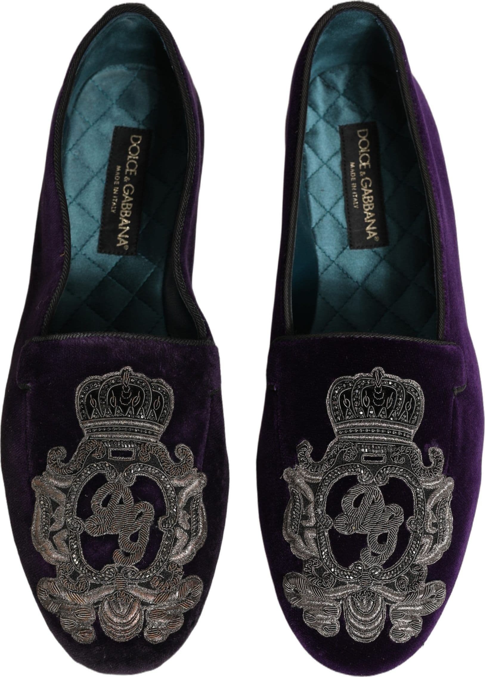 Dolce & Gabbana Purple Velvet Crown Embroidery Loafers Shoes - 2