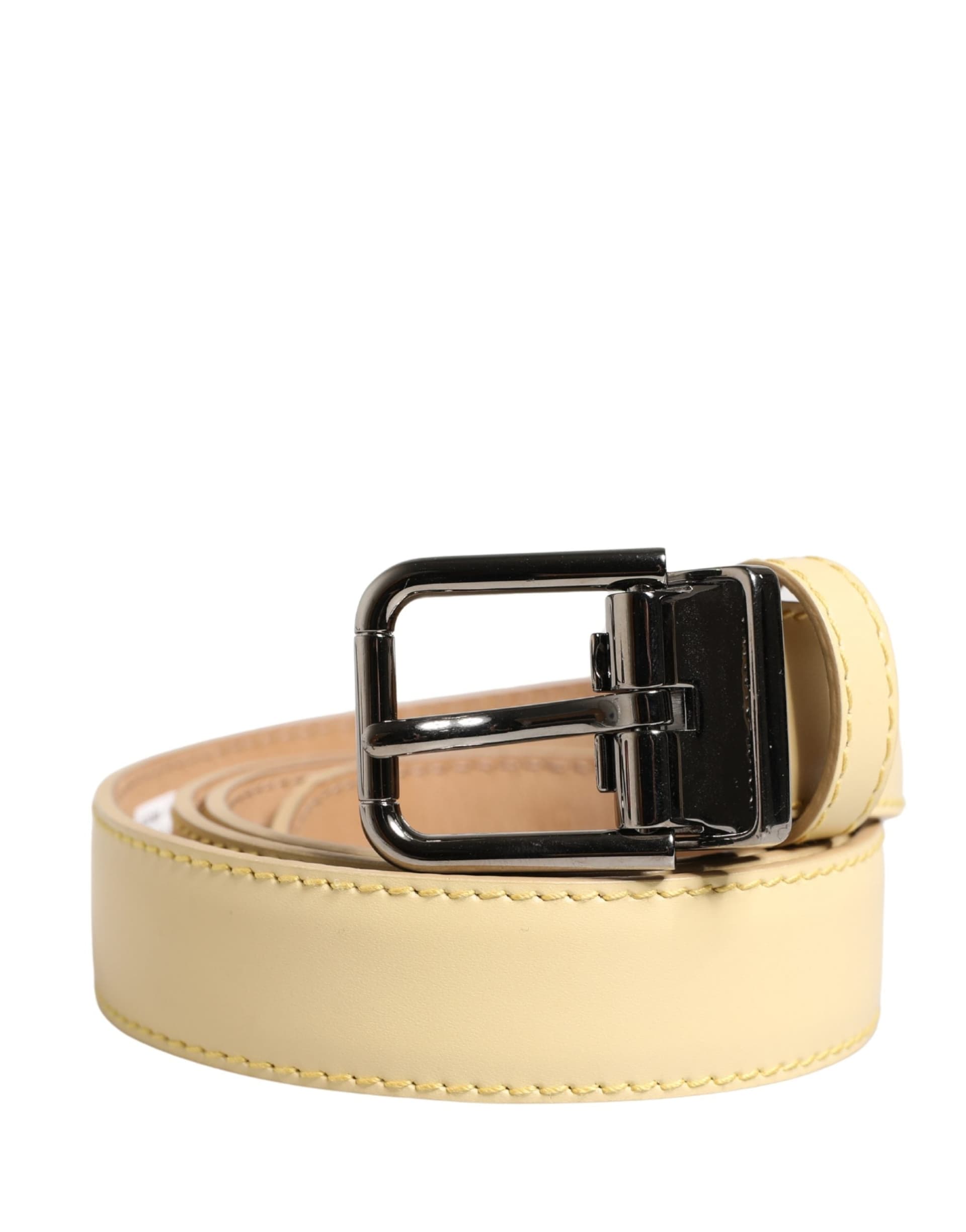 Dolce & Gabbana Men Yellow Classic Leather Metal Buckle Belt - 2