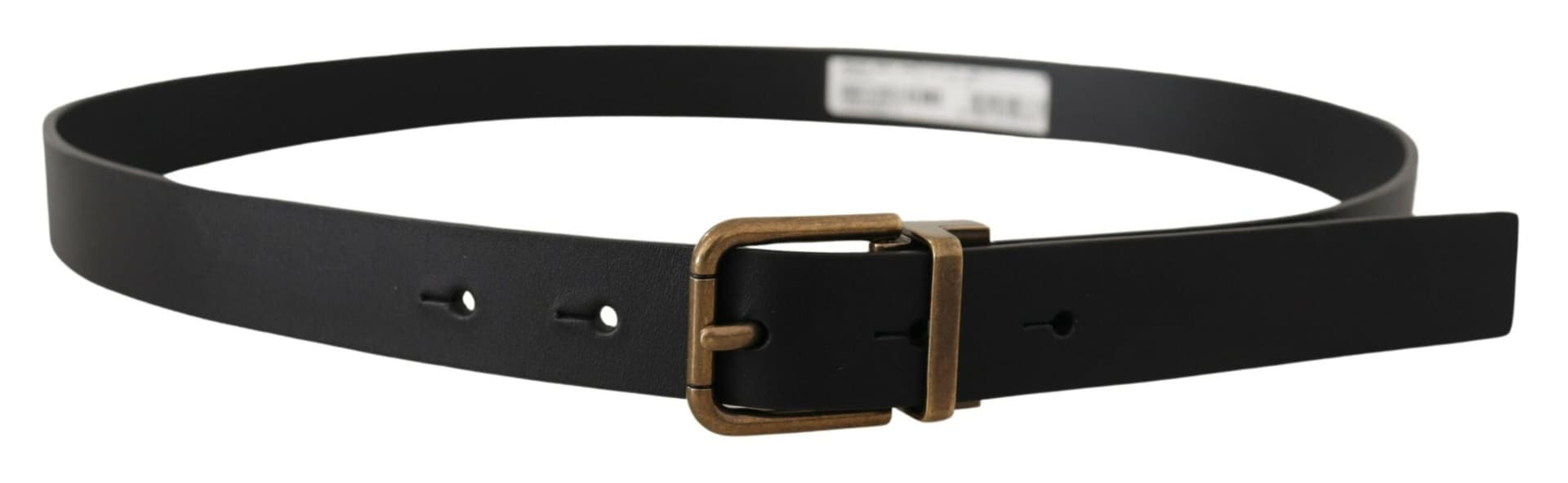 Dolce & Gabbana Black Leather Brass Metal Box Buckle Belt - 2