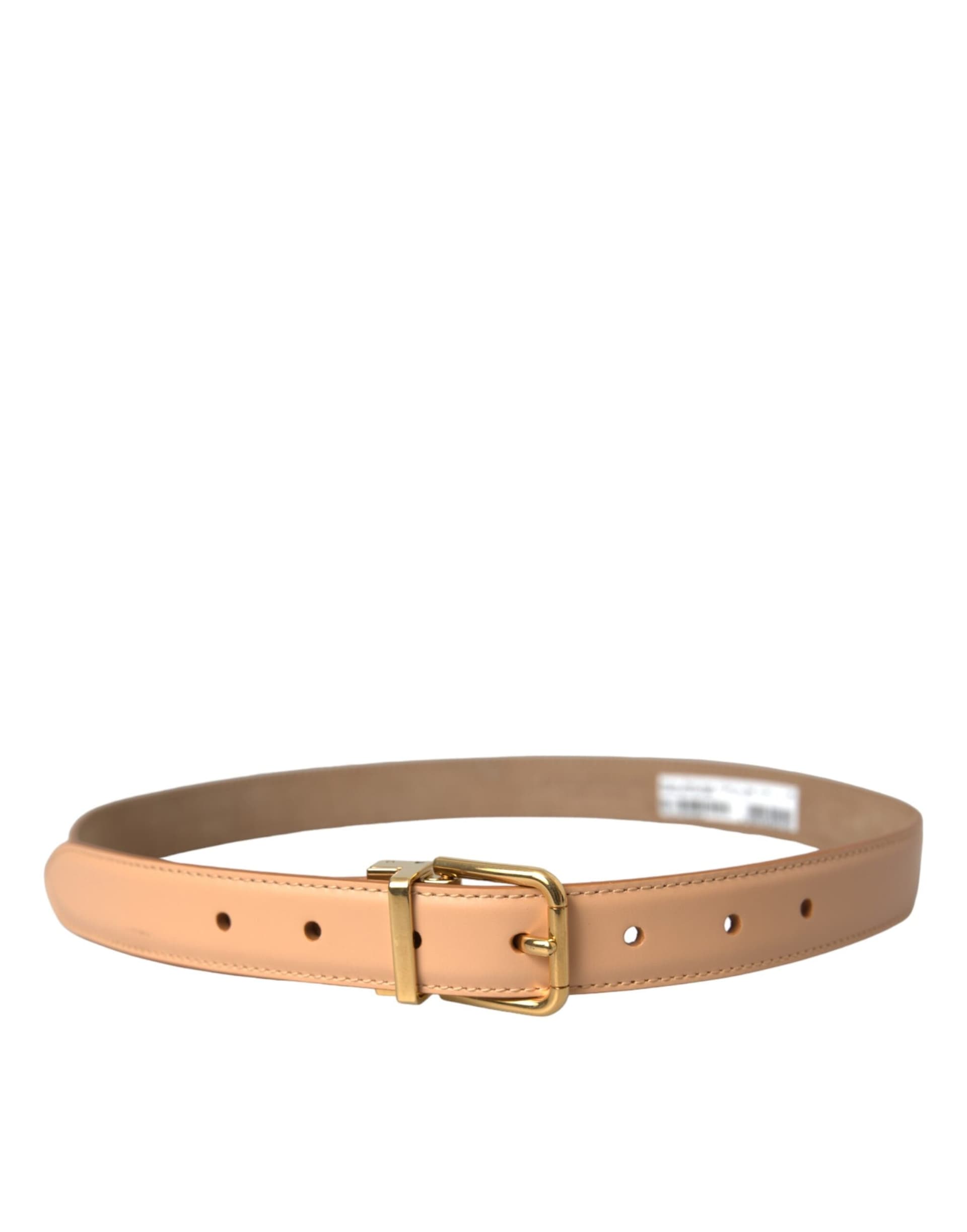 Dolce & Gabbana Beige Calfskin Leather Gold Metal Buckle Belt - 2