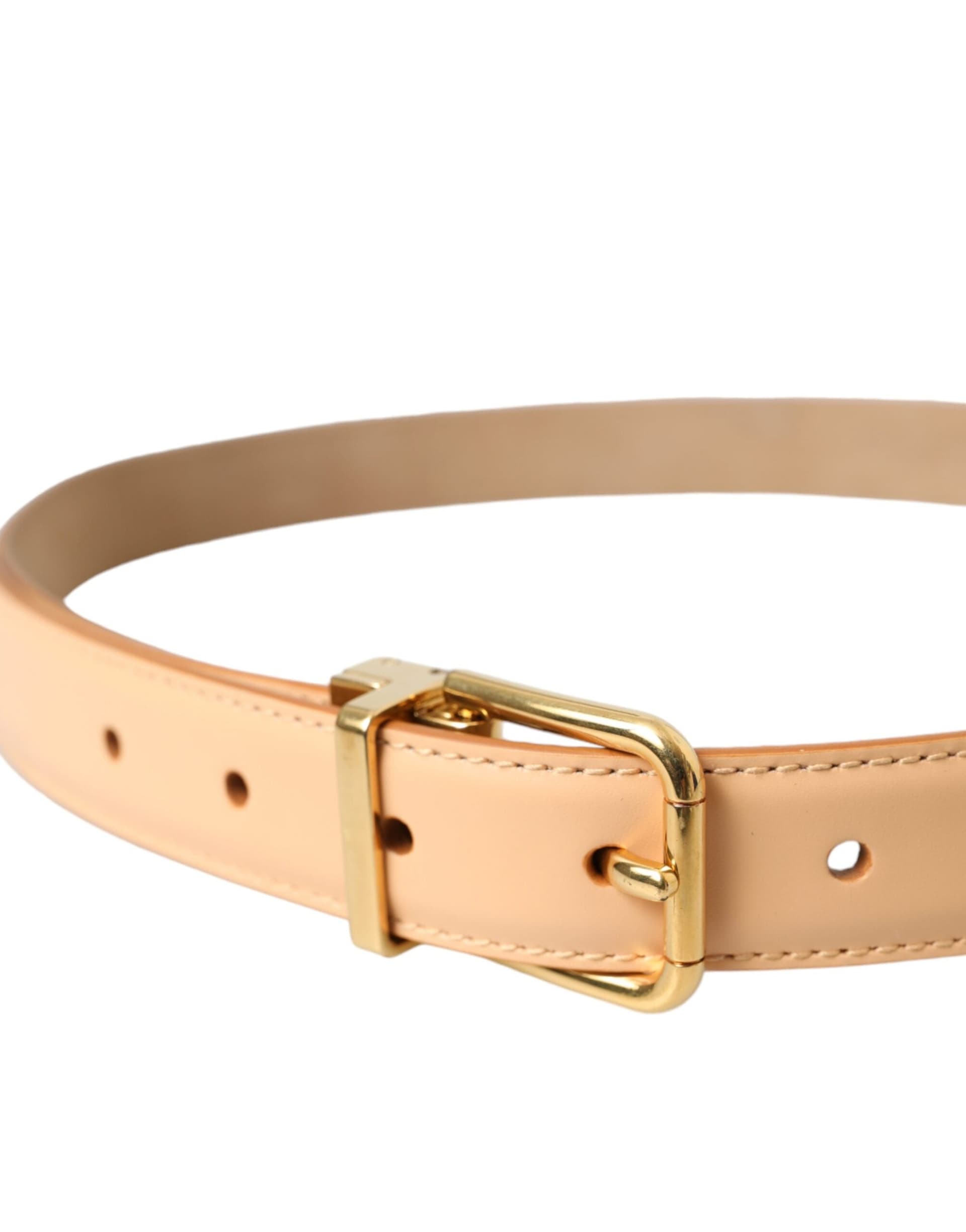 Dolce & Gabbana Beige Calfskin Leather Gold Metal Buckle Belt - 3