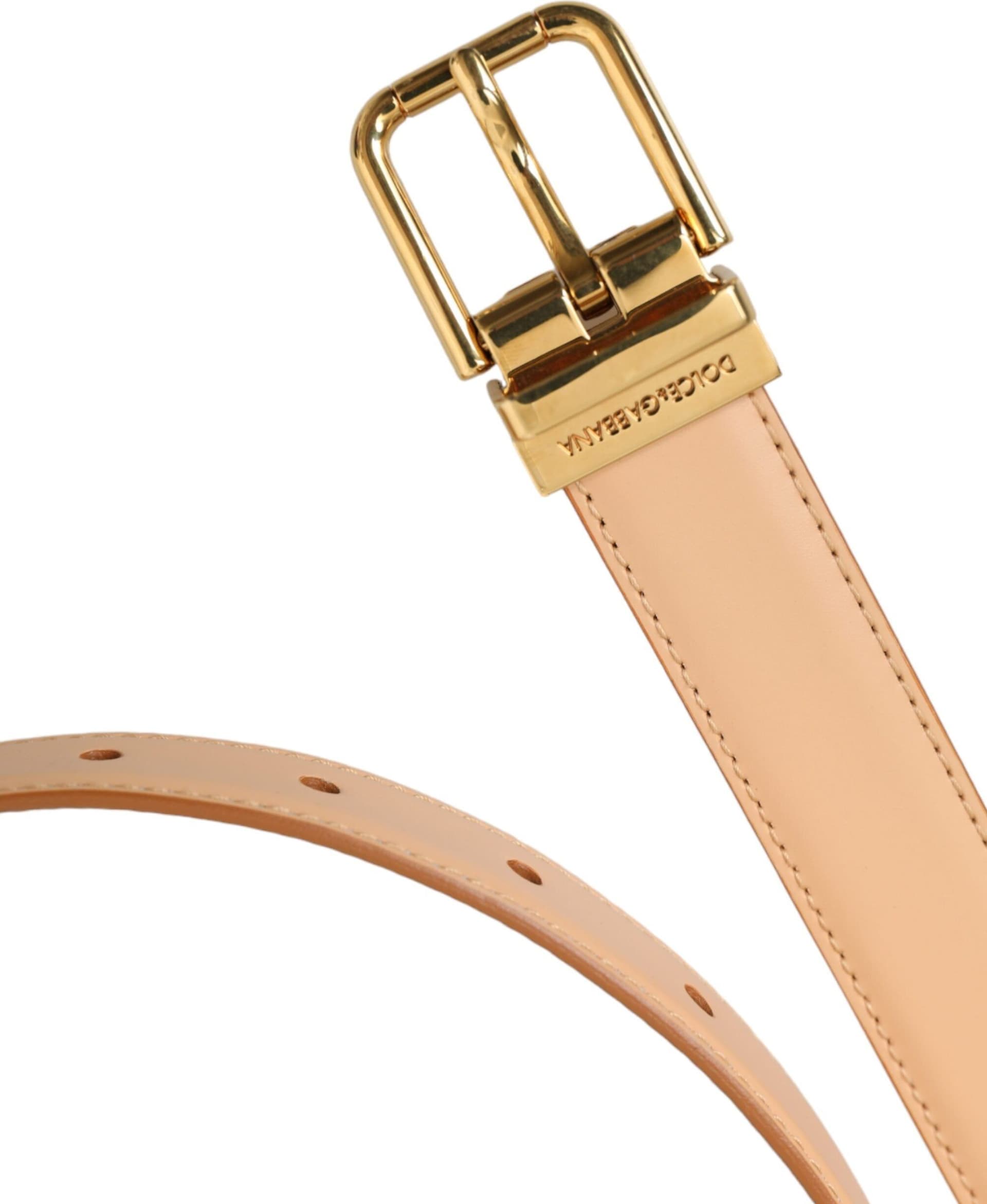 Dolce & Gabbana Beige Calfskin Leather Gold Metal Buckle Belt - 4