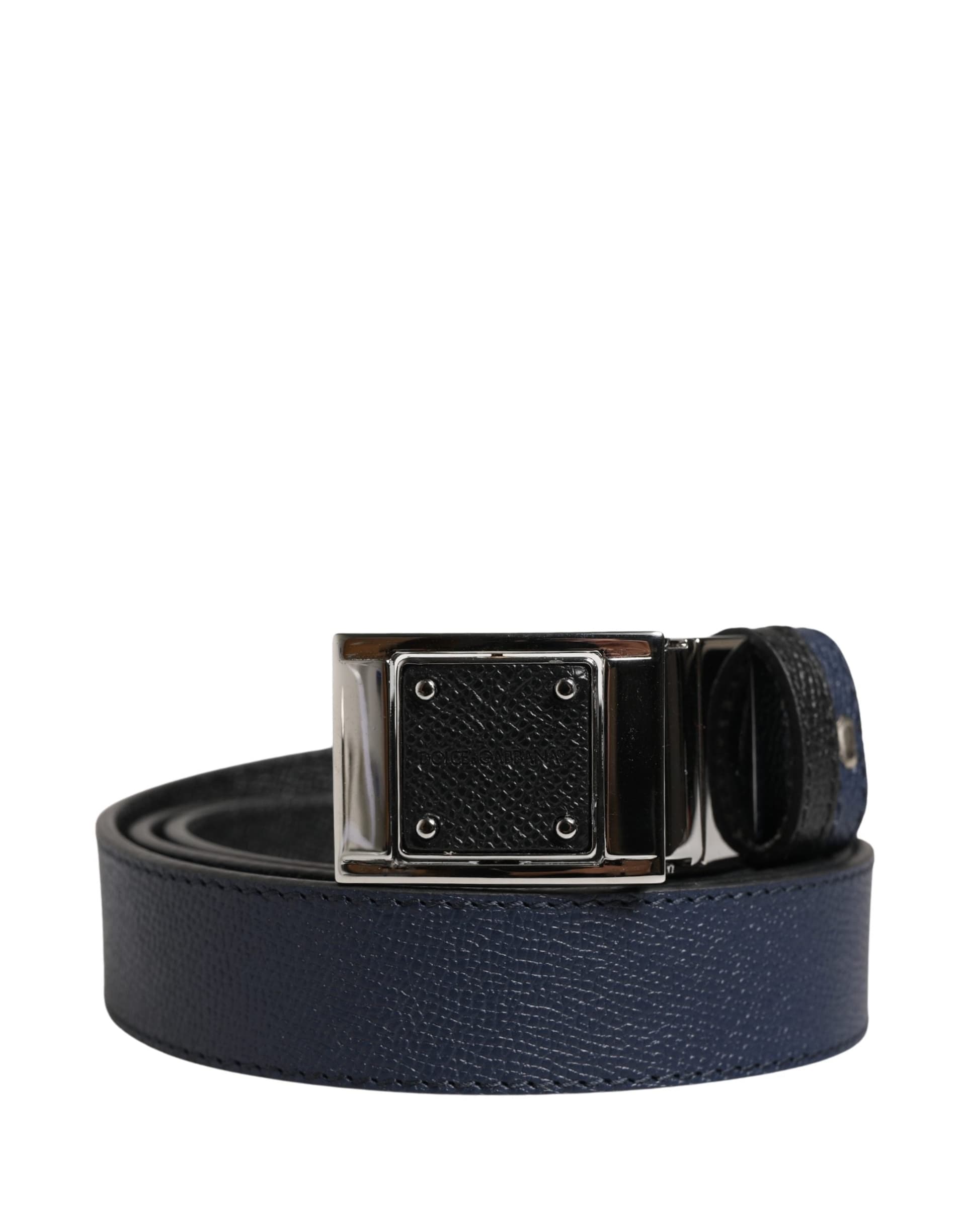 Dolce & Gabbana Men Blue Calfskin Leather Square Buckle Belt - 2