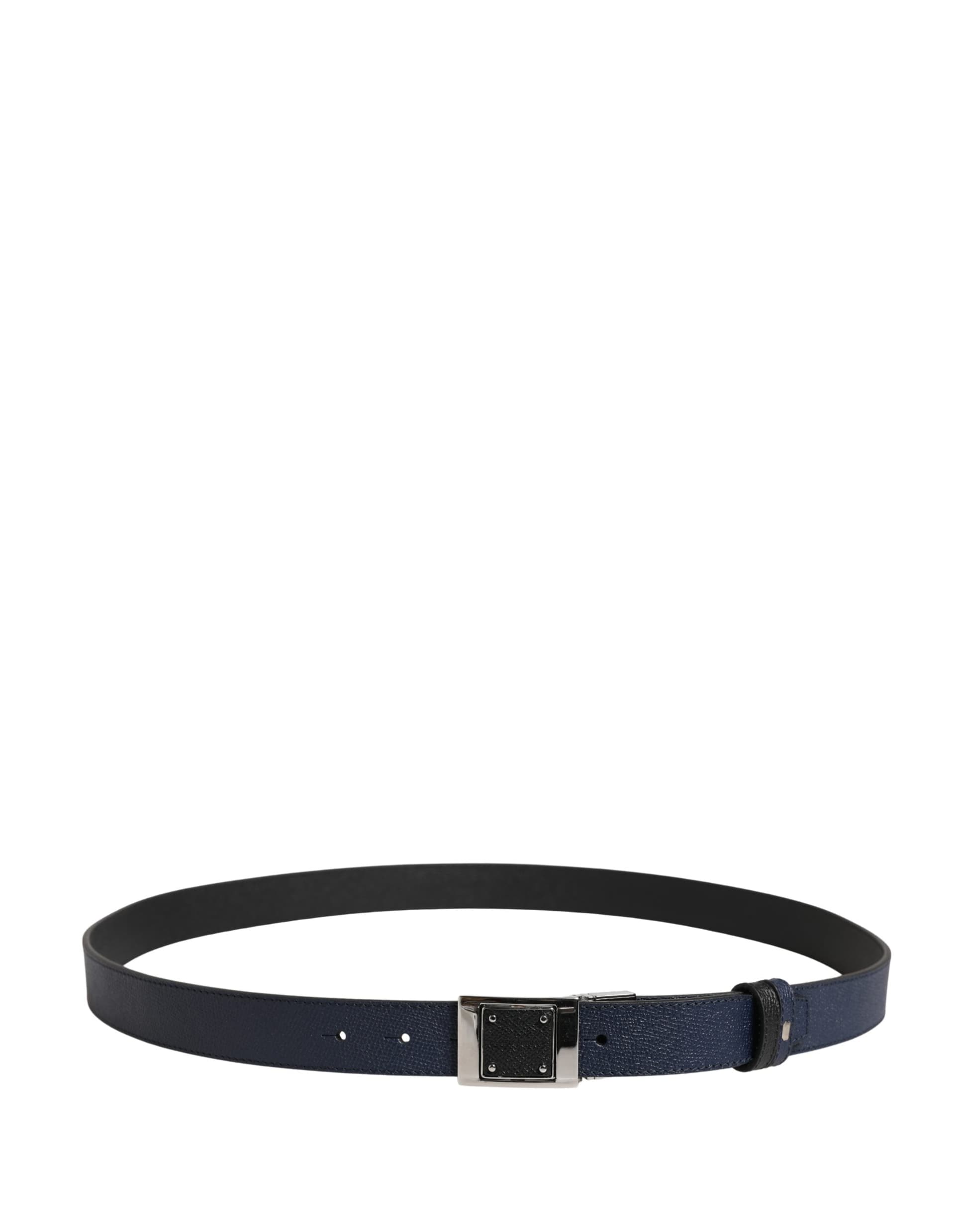 Dolce & Gabbana Men Blue Calfskin Leather Square Buckle Belt - 3