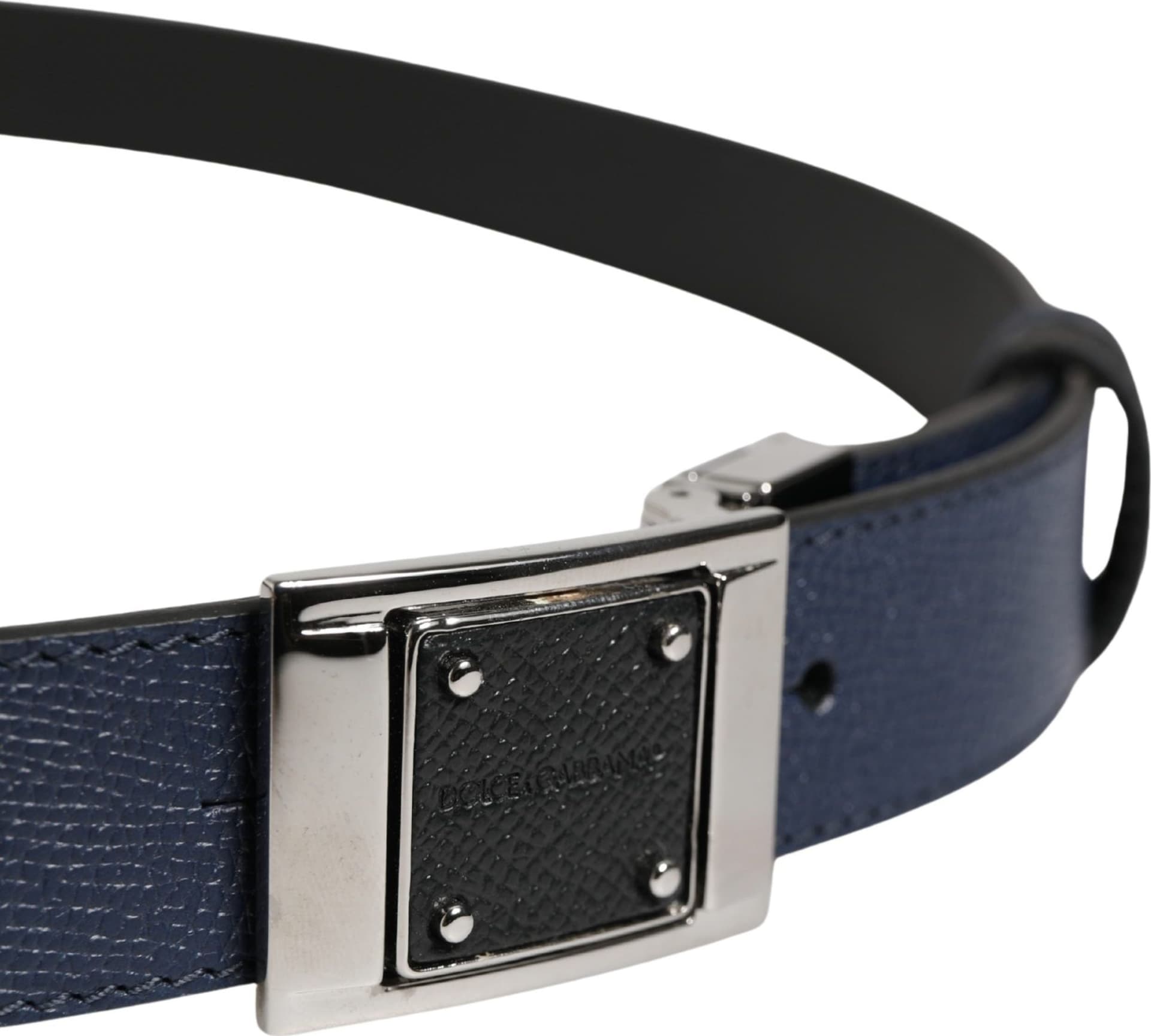 Dolce & Gabbana Men Blue Calfskin Leather Square Buckle Belt - 4