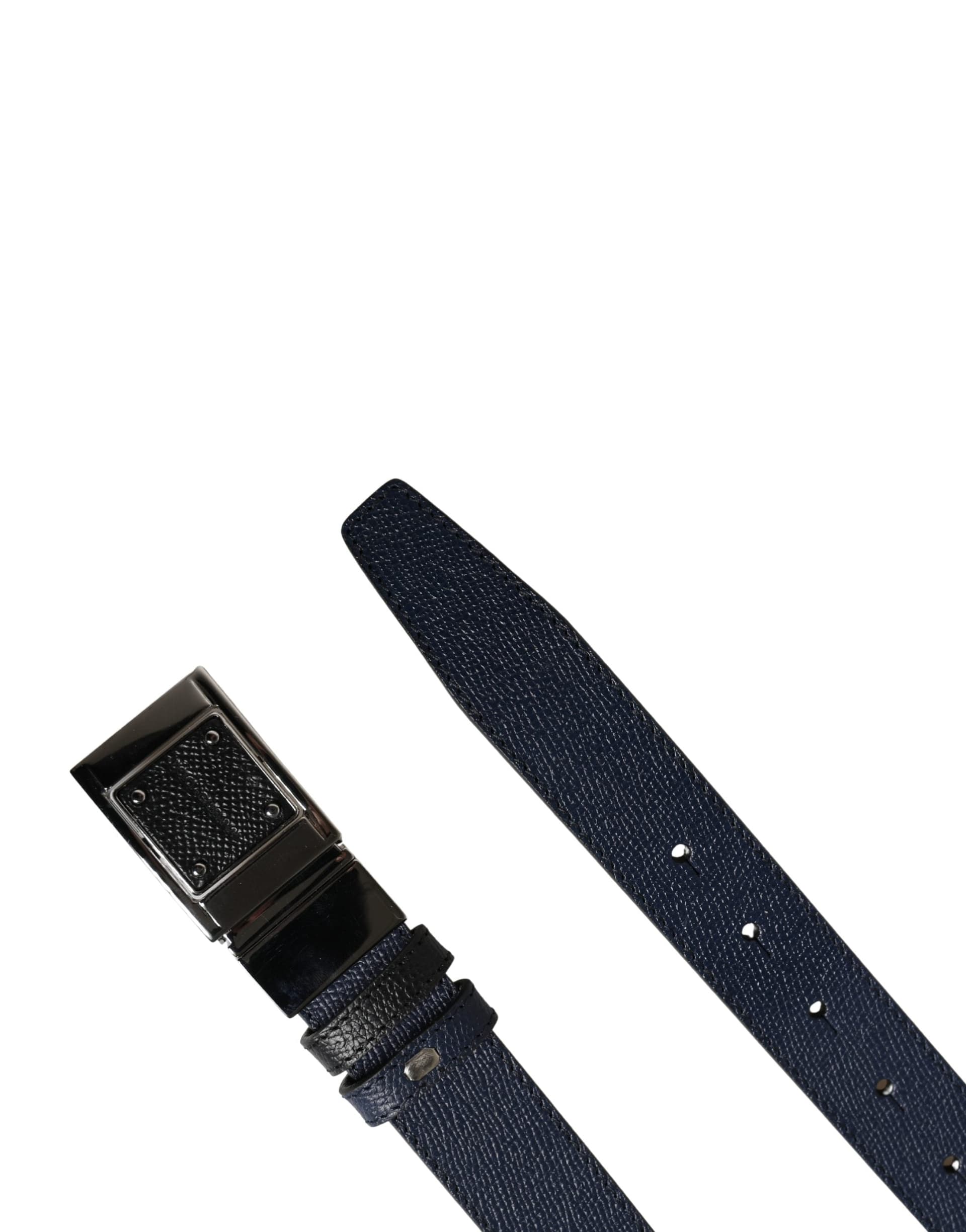 Dolce & Gabbana Men Blue Calfskin Leather Square Buckle Belt - 7