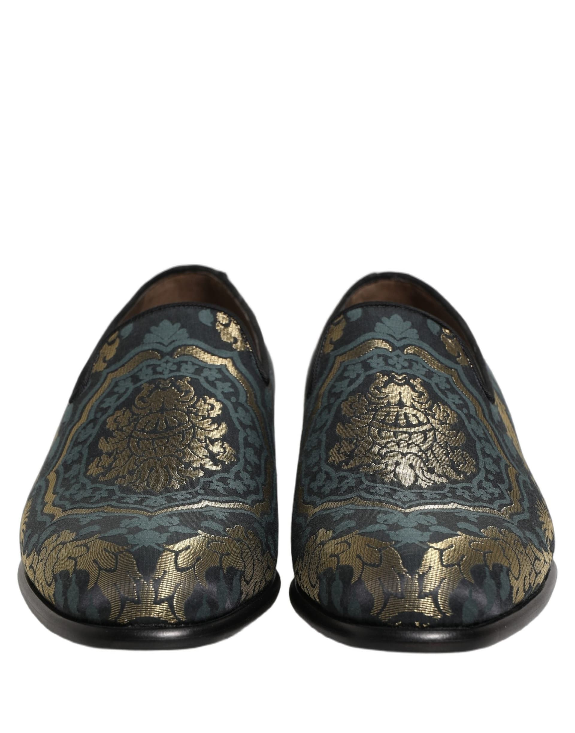 Dolce & Gabbana Black Floral Brocade Slip On Loafers Shoes - 2