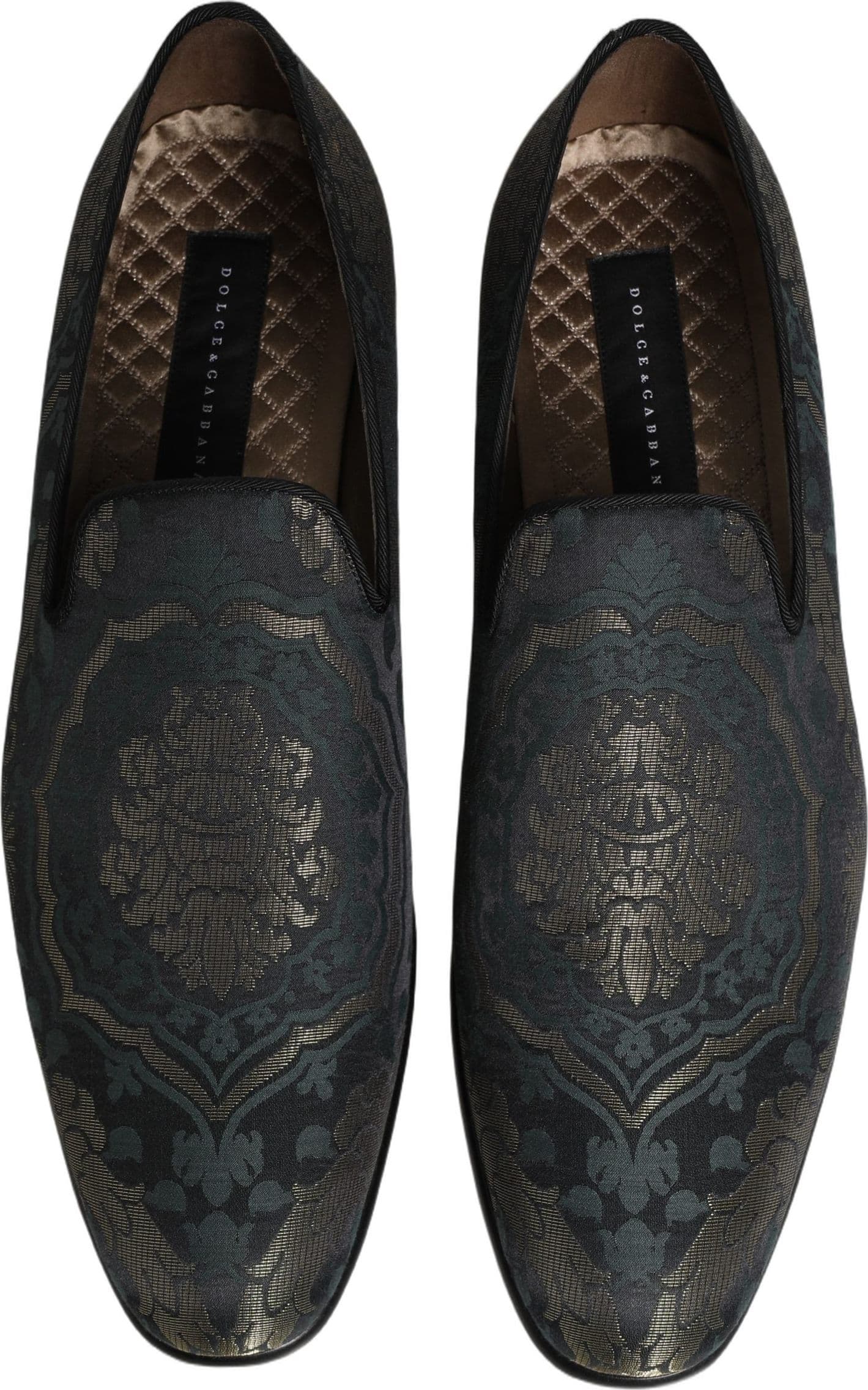Dolce & Gabbana Black Floral Brocade Slip On Loafers Shoes - 3