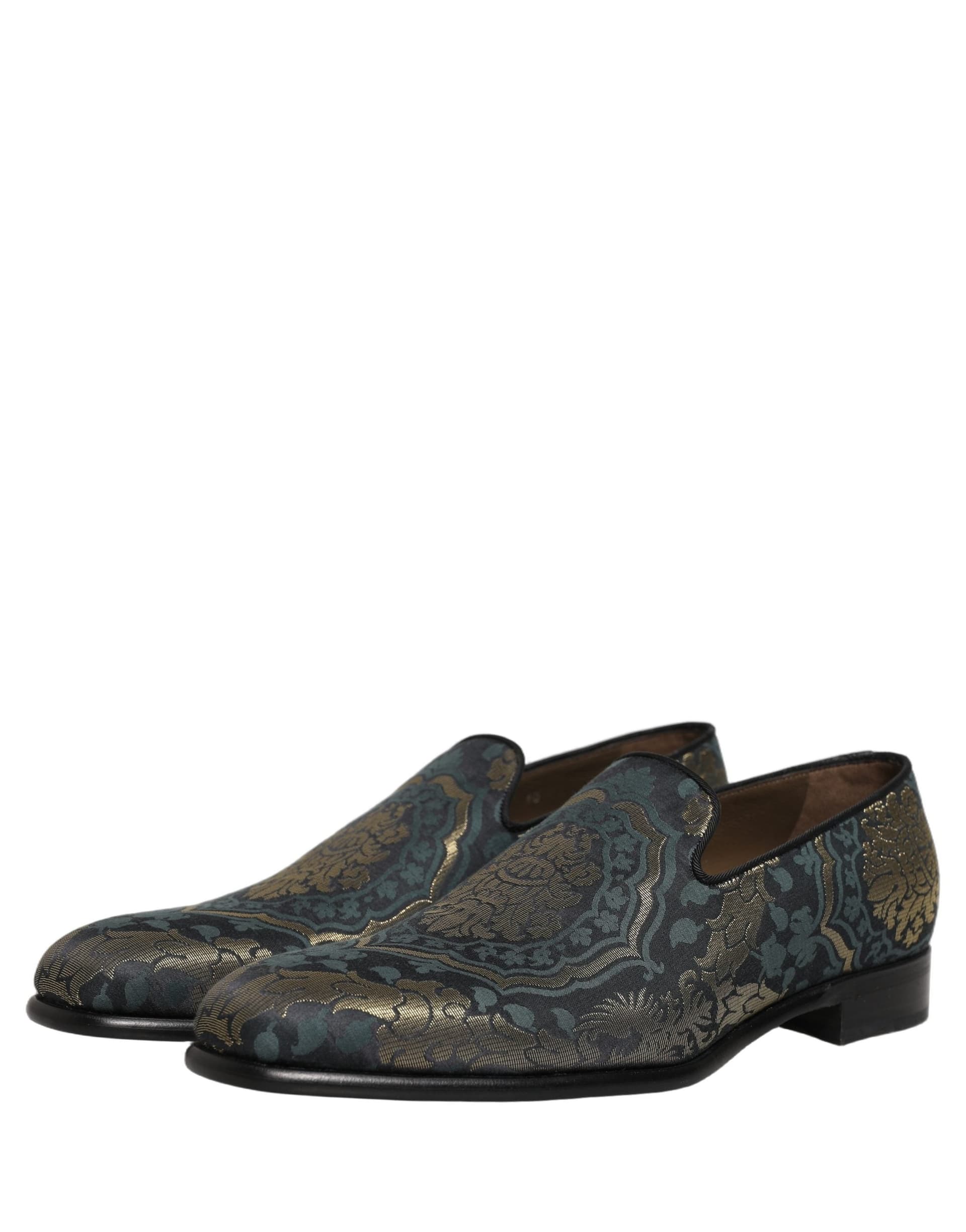 Dolce & Gabbana Black Floral Brocade Slip On Loafers Shoes - 4
