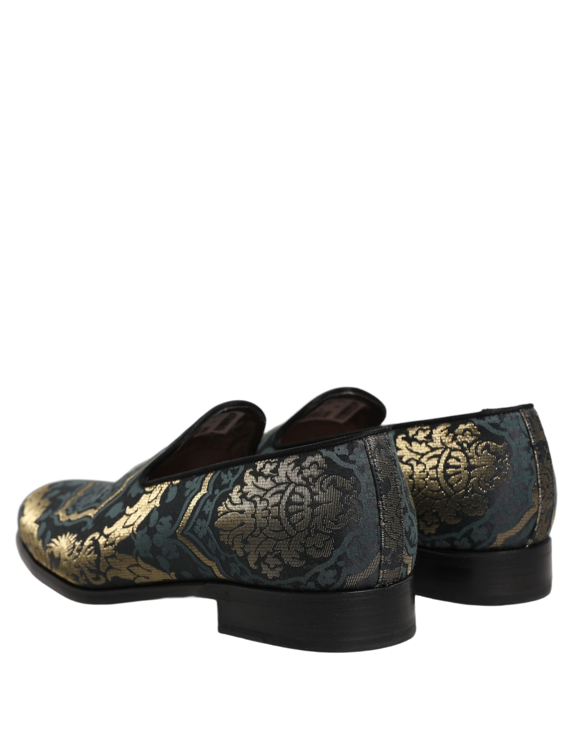 Dolce & Gabbana Black Floral Brocade Slip On Loafers Shoes - 5
