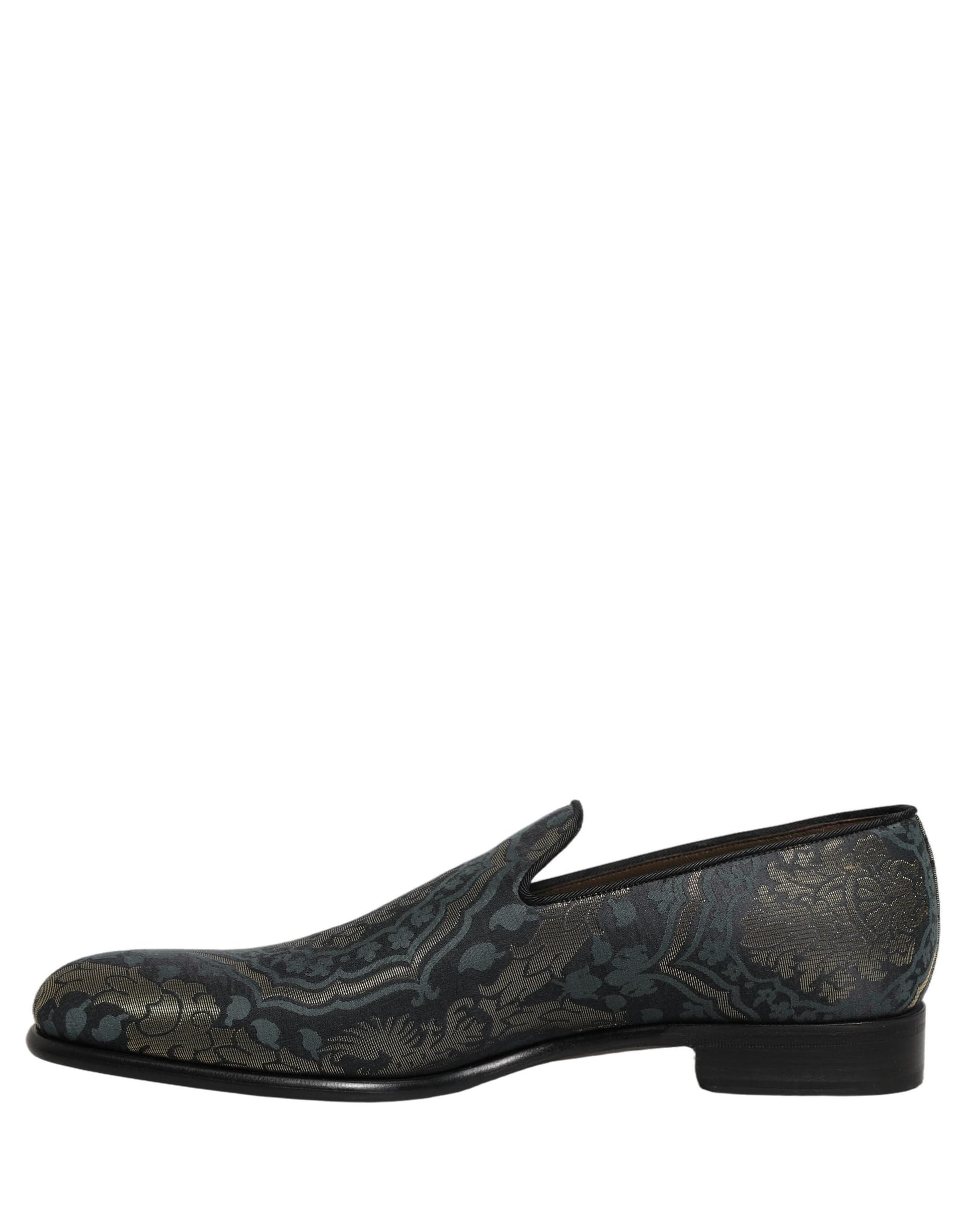 Dolce & Gabbana Black Floral Brocade Slip On Loafers Shoes - 6