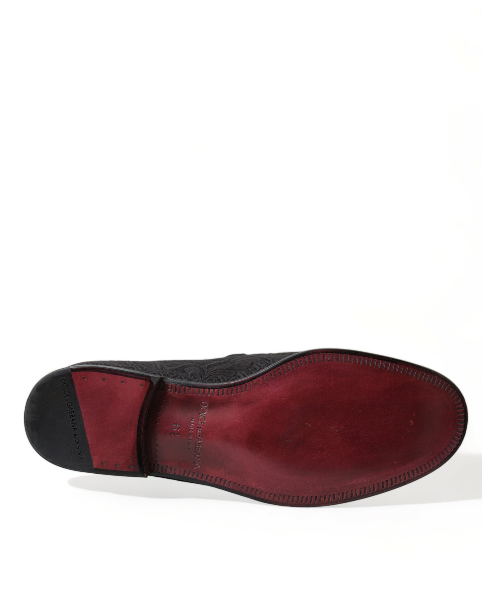 Dolce & Gabbana Black Brocade Men Slip On Loafer Dress Shoes - 6