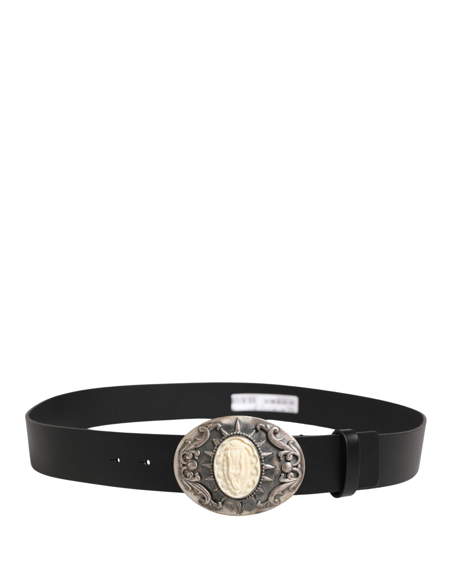 Dolce & Gabbana Black Calf Leather Ornate Metal Buckle Belt - 3