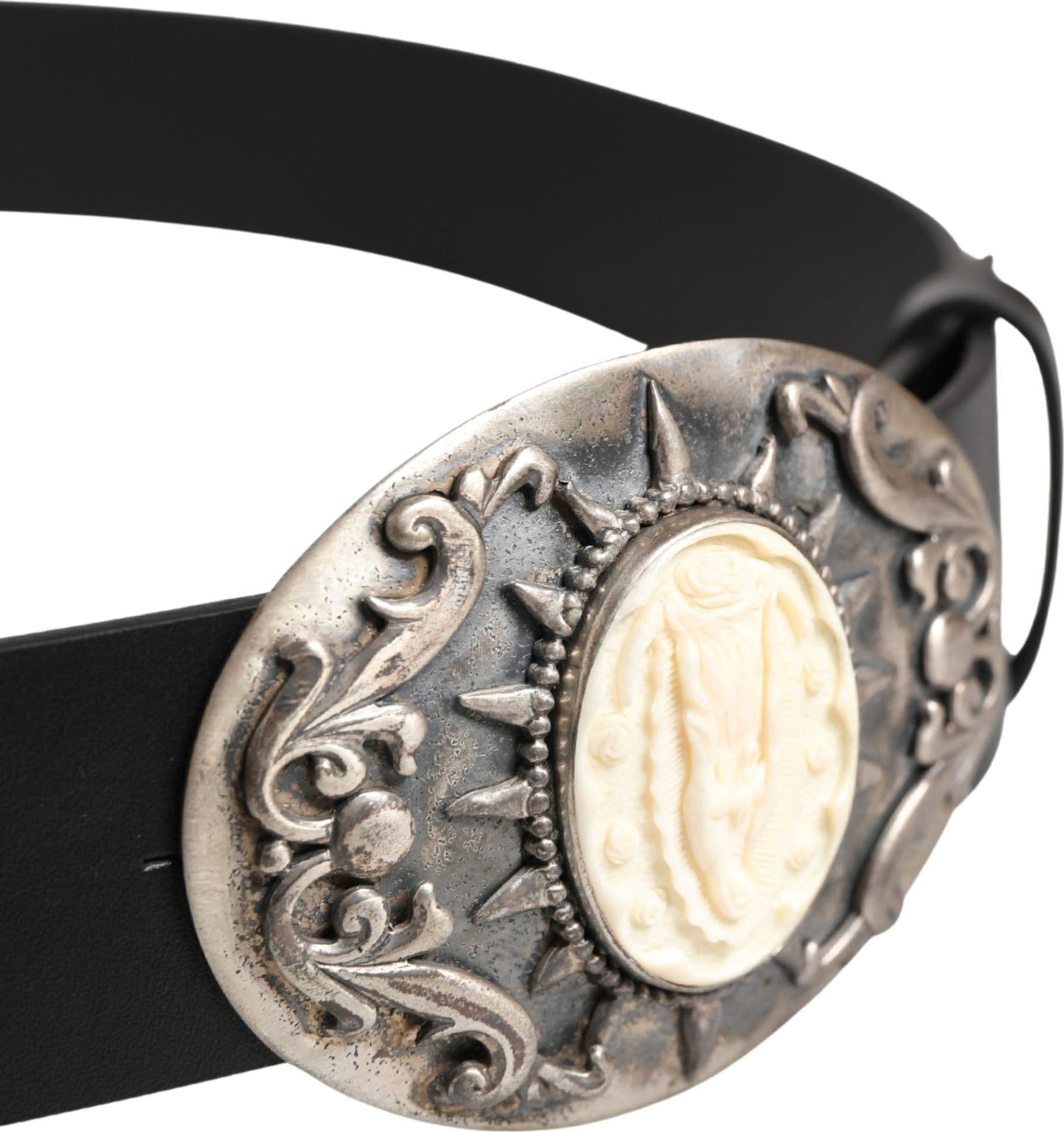 Dolce & Gabbana Black Calf Leather Ornate Metal Buckle Belt - 4