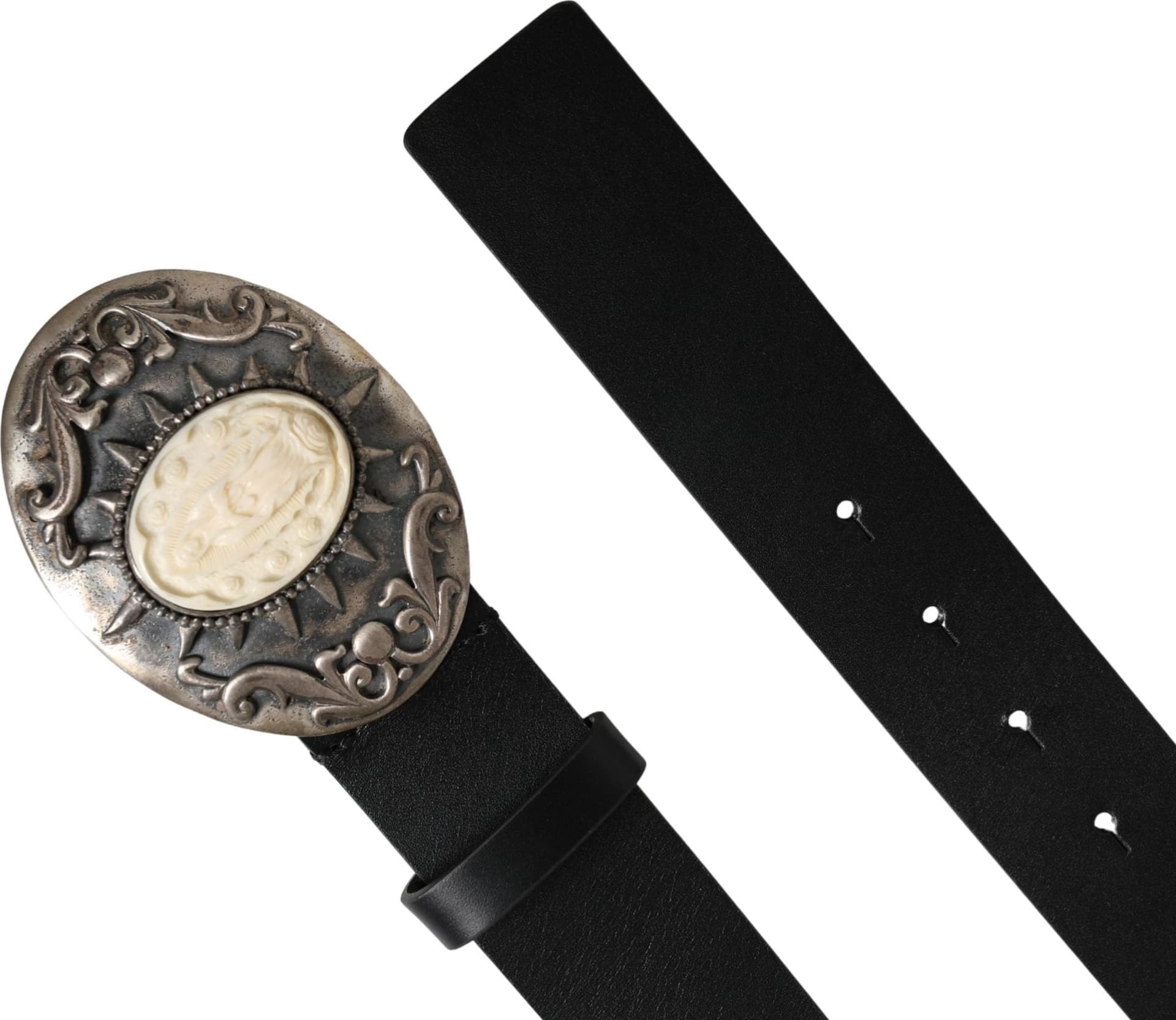 Dolce & Gabbana Black Calf Leather Ornate Metal Buckle Belt - 6