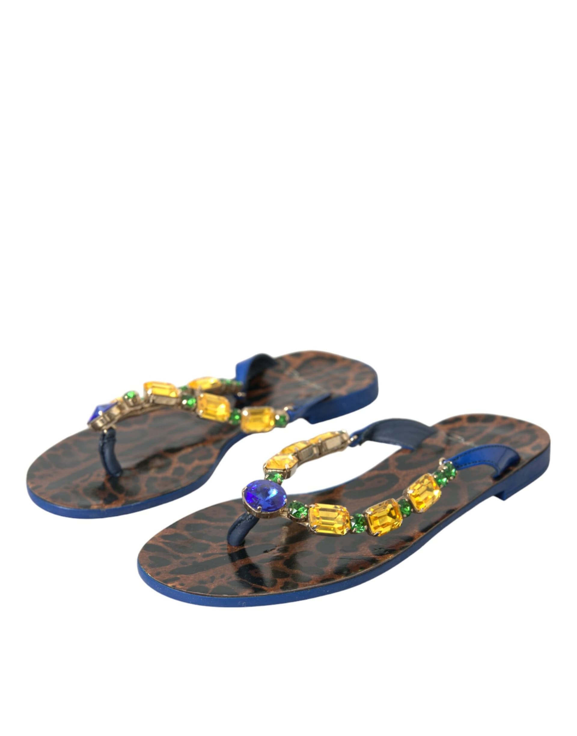 Dolce & Gabbana Blue Crystal Calf Leather Beachwear Shoes - 2