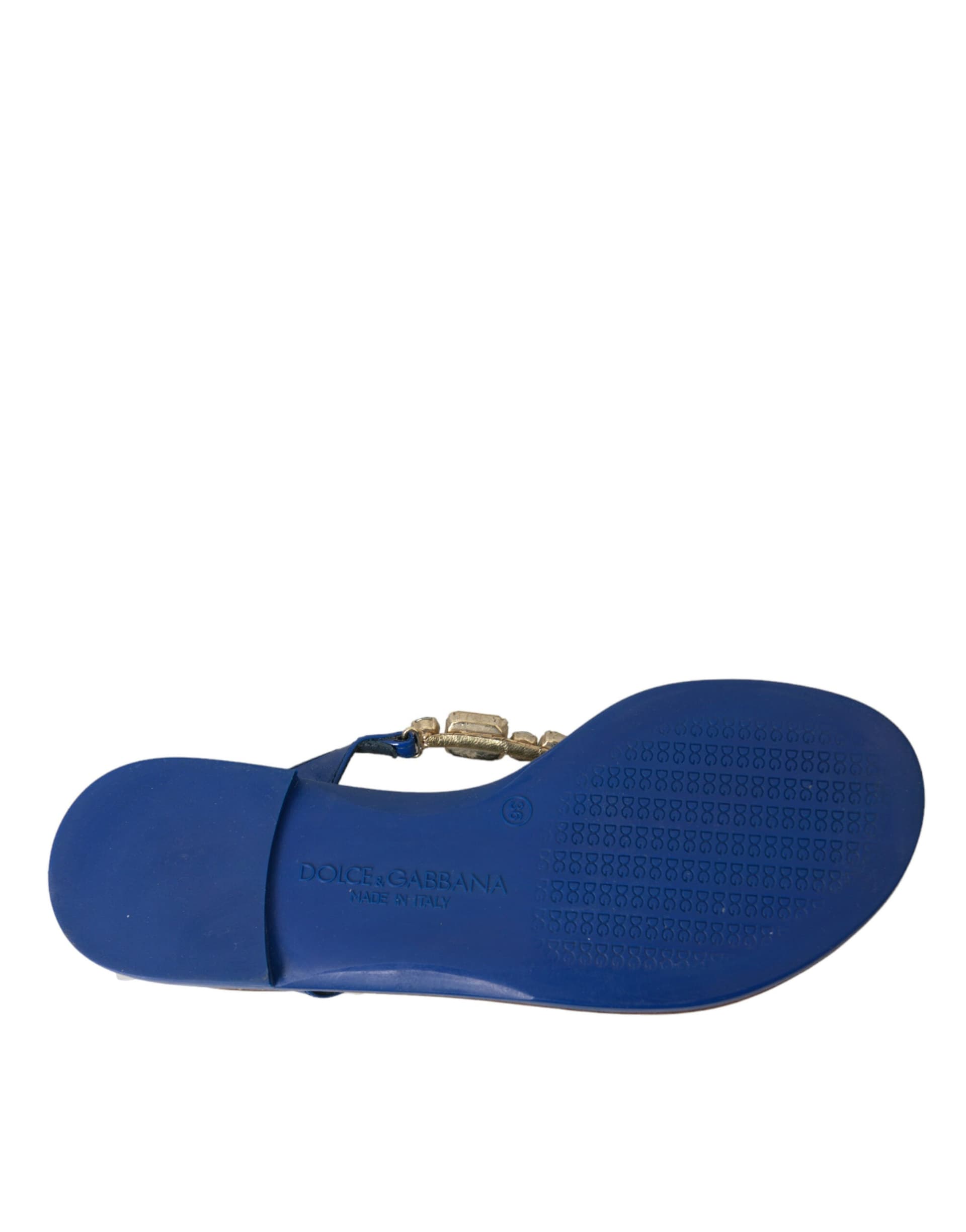 Dolce & Gabbana Blue Crystal Calf Leather Beachwear Shoes - 6