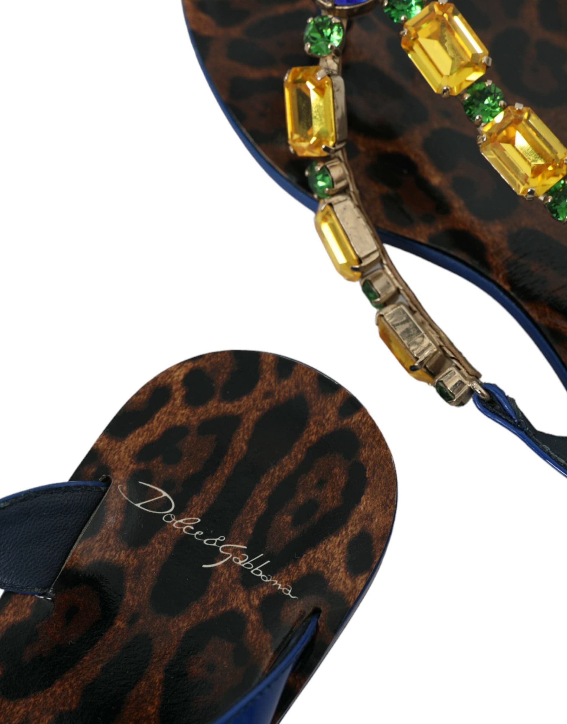 Dolce & Gabbana Blue Crystal Calf Leather Beachwear Shoes - 7