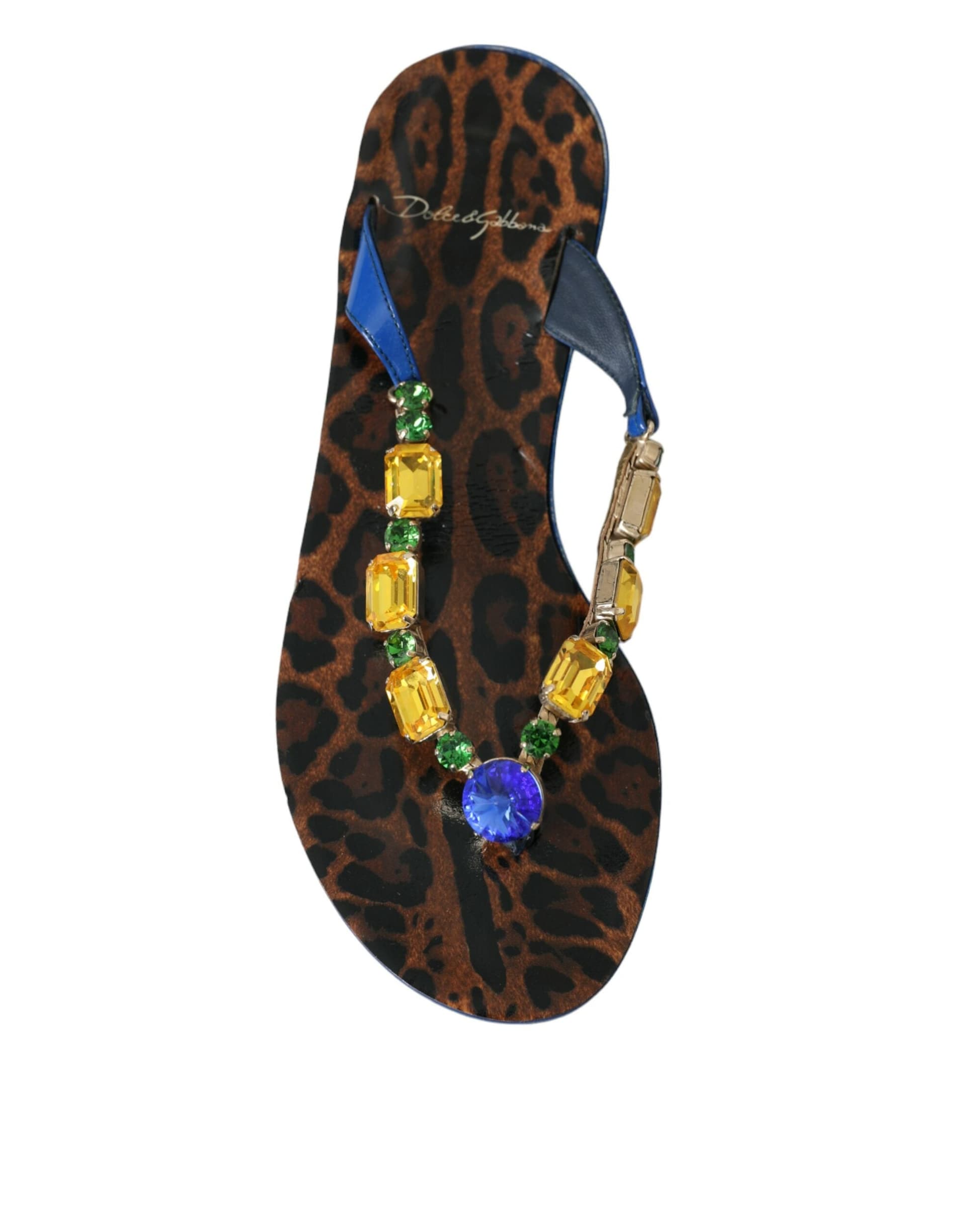 Dolce & Gabbana Blue Crystal Calf Leather Beachwear Shoes - 8