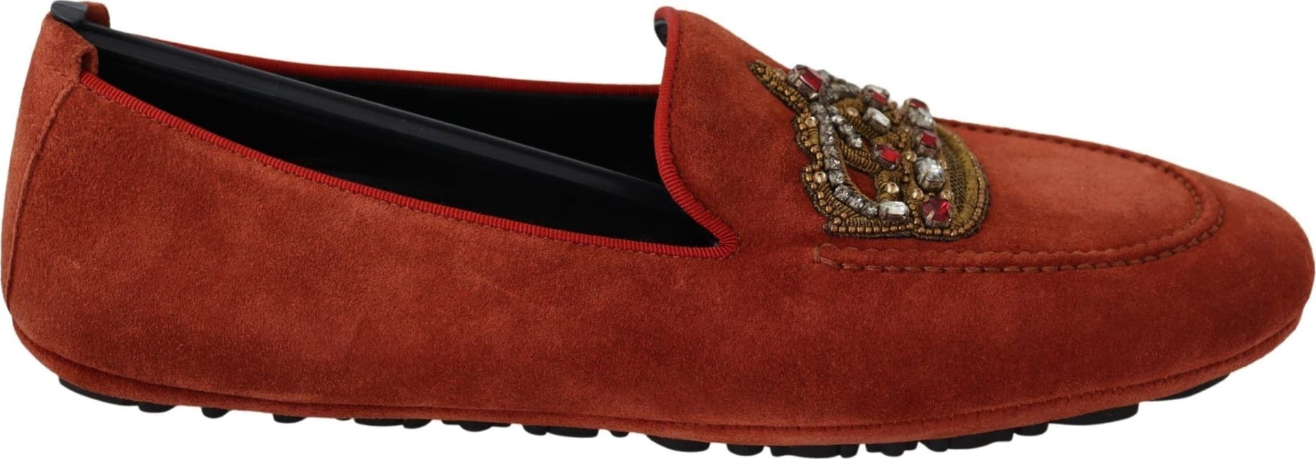 Dolce & Gabbana Orange Leather Crystal Crown  Loafers Shoes - 3