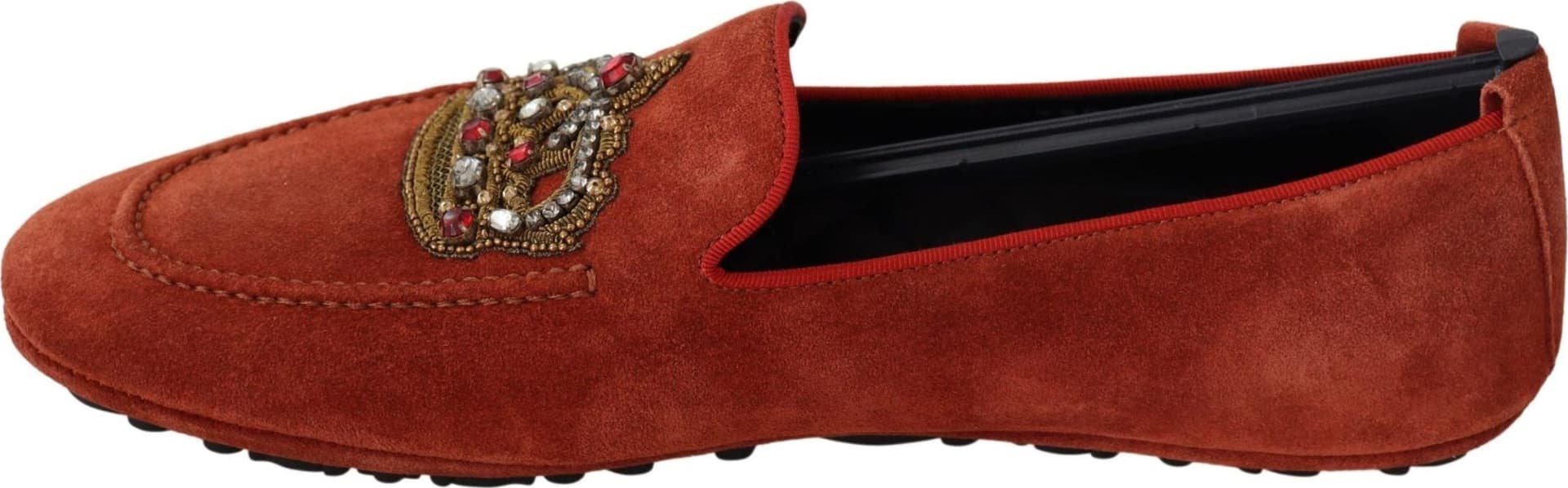 Dolce & Gabbana Orange Leather Crystal Crown  Loafers Shoes - 4