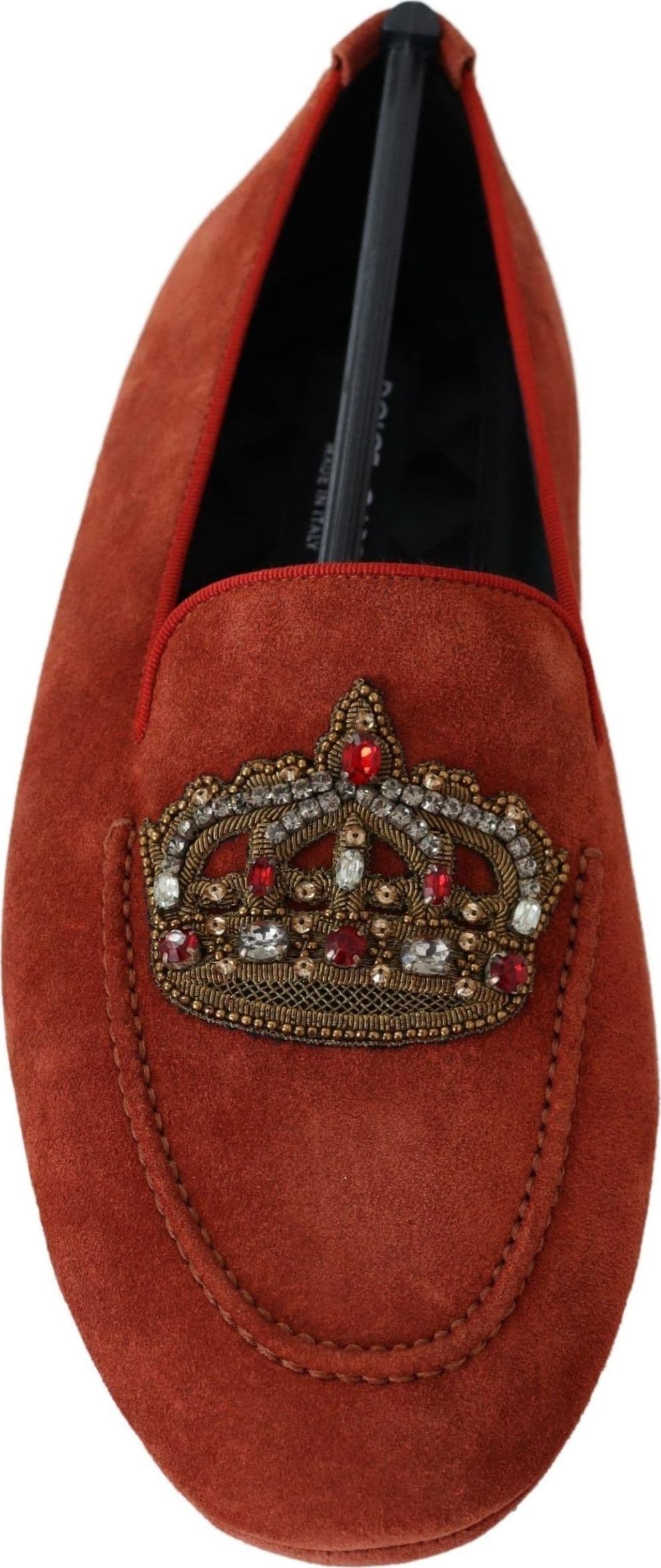 Dolce & Gabbana Orange Leather Crystal Crown  Loafers Shoes - 6