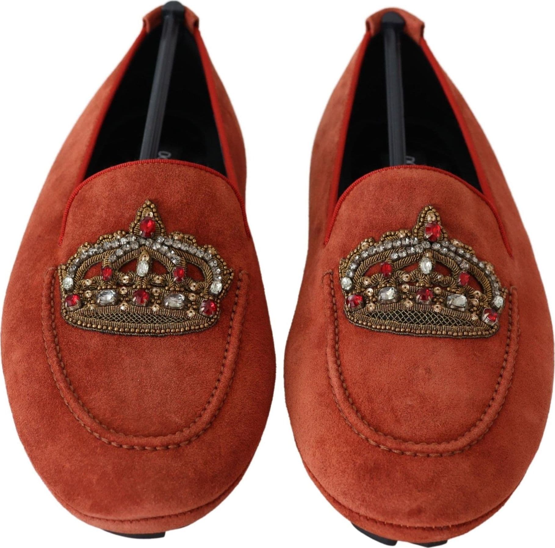 Dolce & Gabbana Orange Leather Crystal Crown  Loafers Shoes - 7