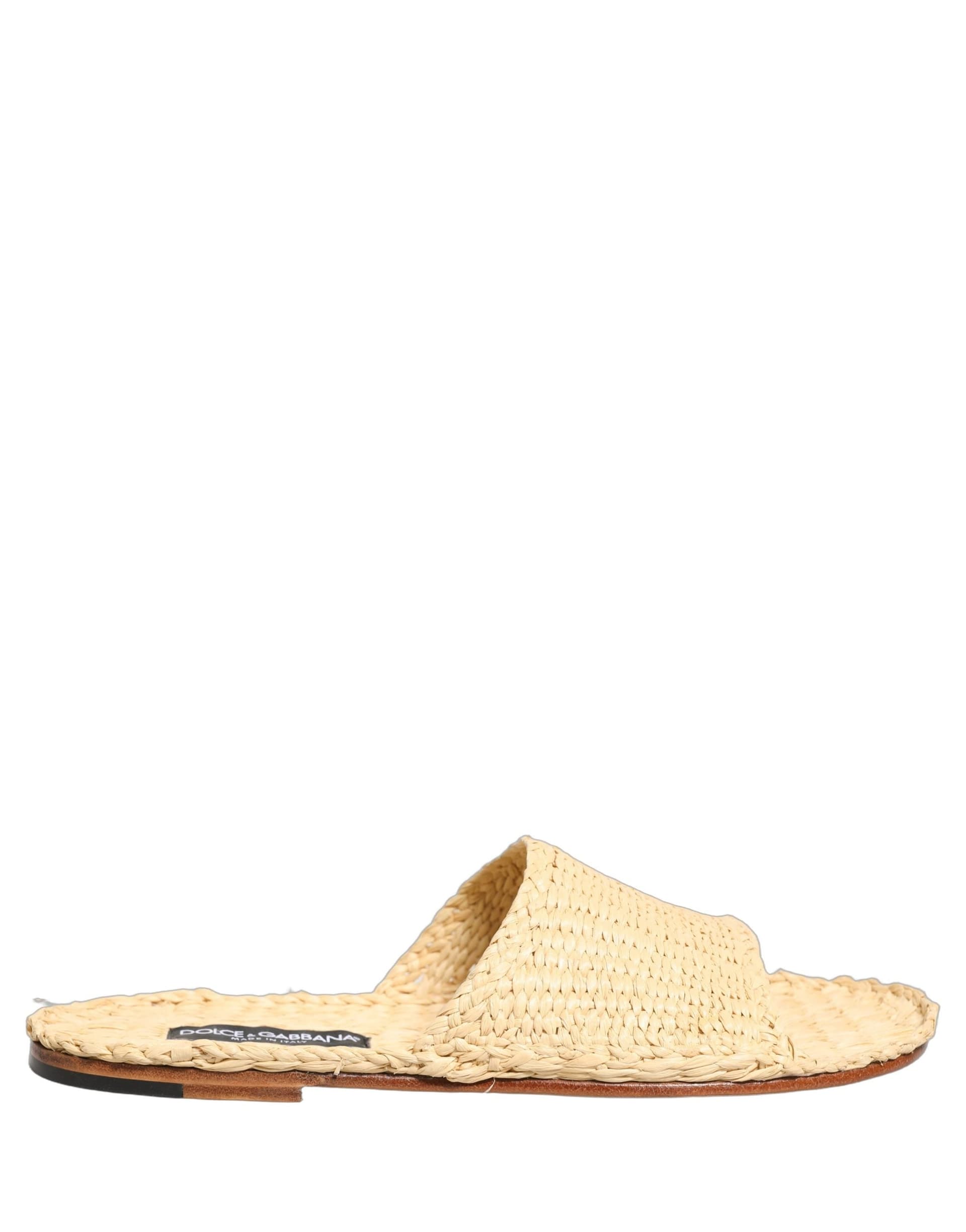 Dolce & Gabbana Beige Straw Raffia Slides Sandals Flats Shoes - 3
