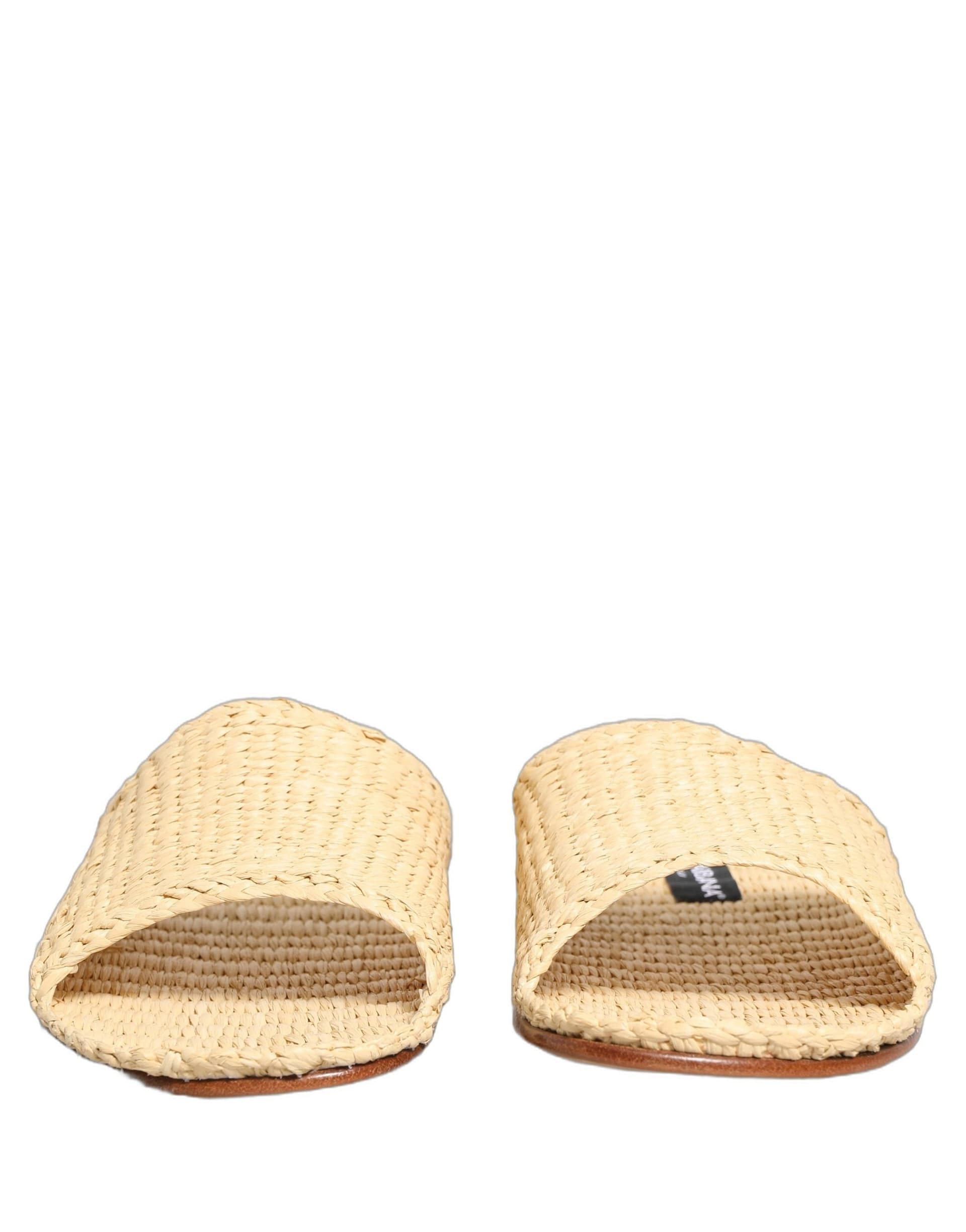 Dolce & Gabbana Beige Straw Raffia Slides Sandals Flats Shoes - 5