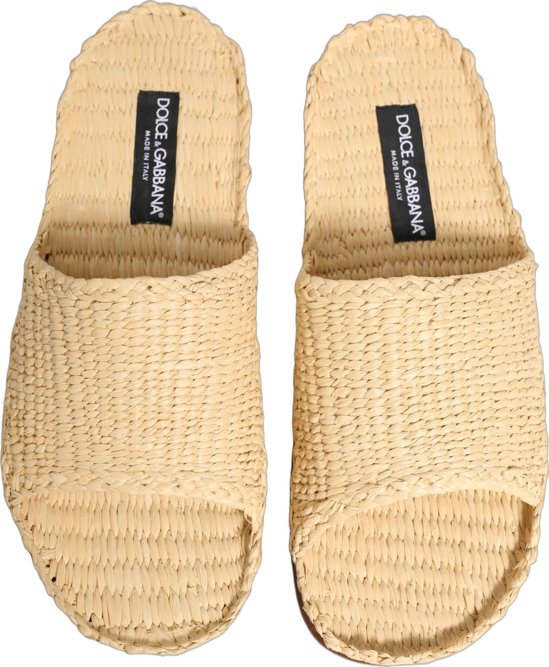 Dolce & Gabbana Beige Straw Raffia Slides Sandals Flats Shoes - 6