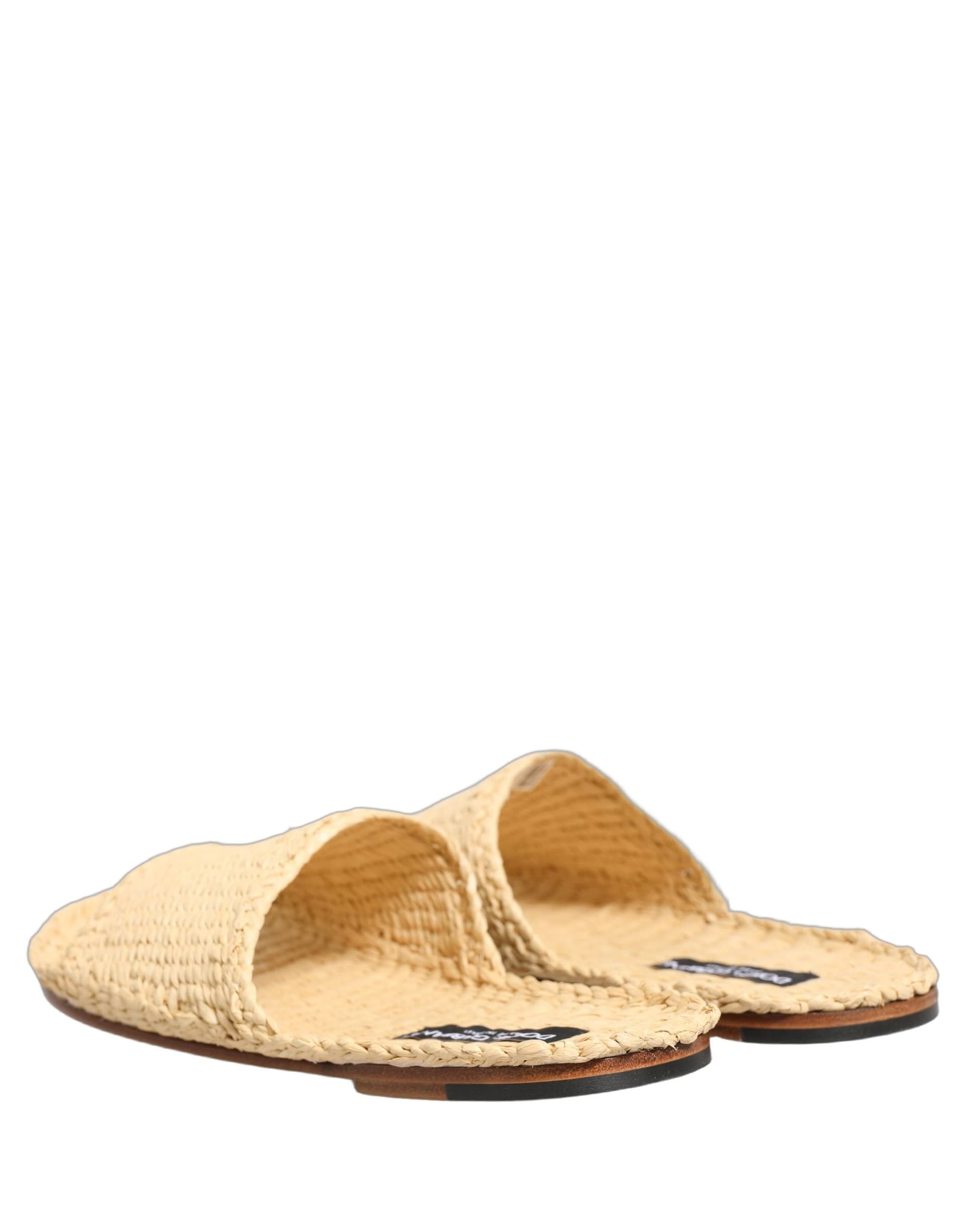 Dolce & Gabbana Beige Straw Raffia Slides Sandals Flats Shoes - 8
