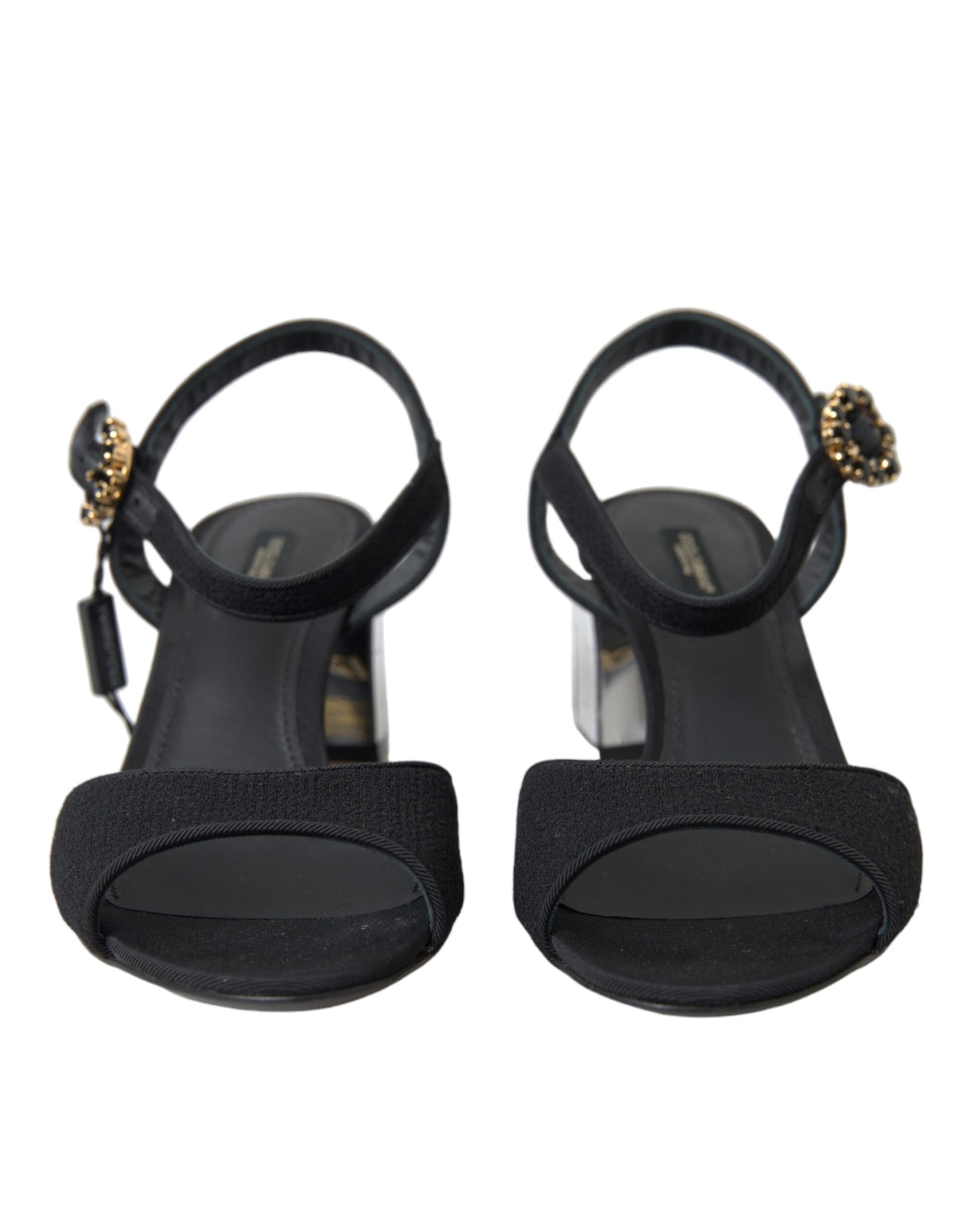 Dolce & Gabbana Black Crystals Ankle Strap Sandals Shoes - 2