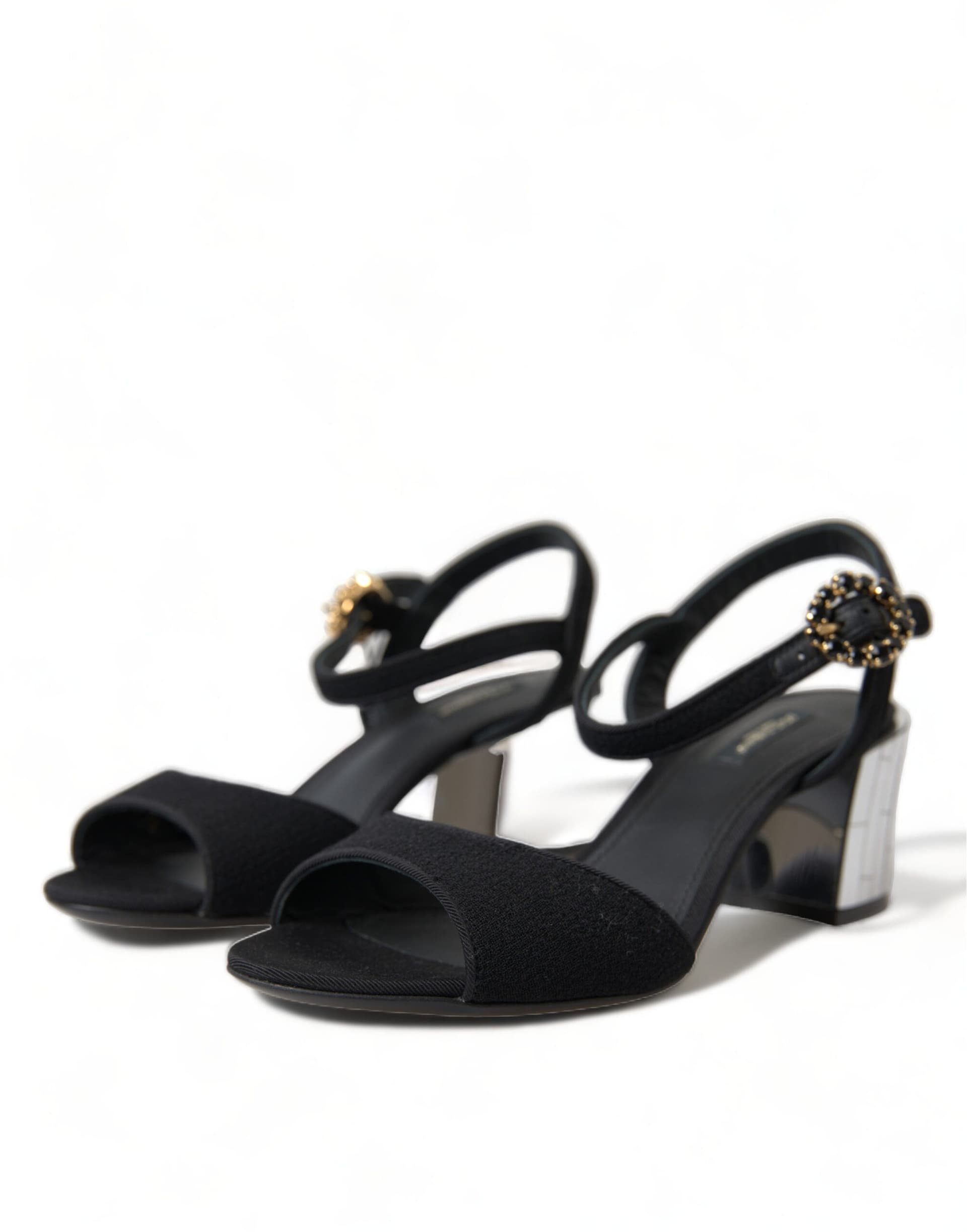 Dolce & Gabbana Black Crystals Ankle Strap Sandals Shoes - 3