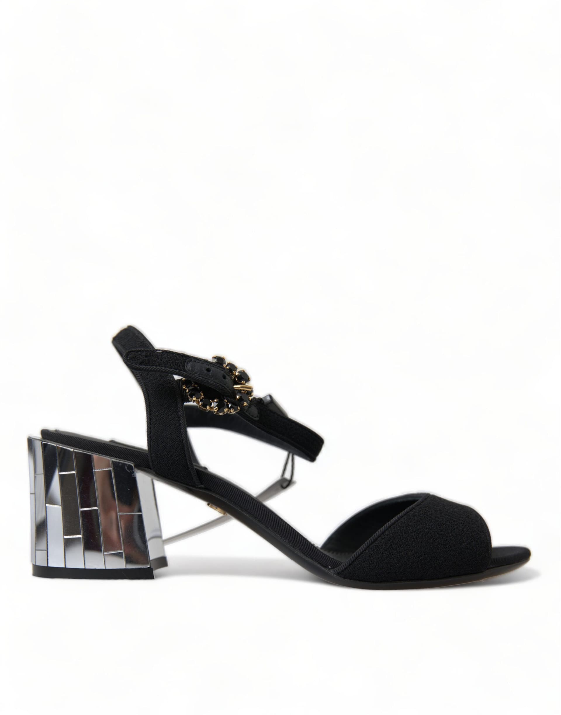 Dolce & Gabbana Black Crystals Ankle Strap Sandals Shoes - 6