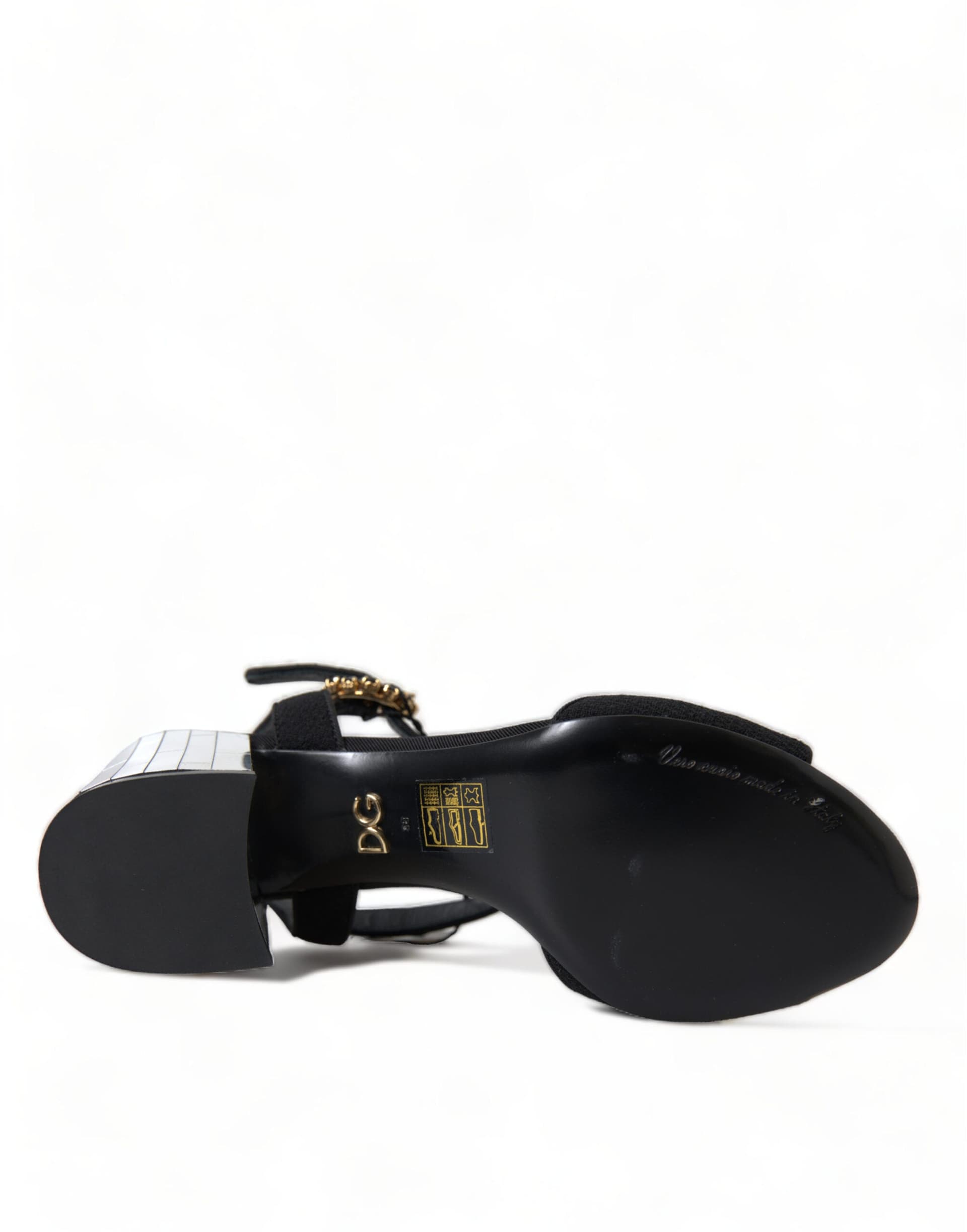 Dolce & Gabbana Black Crystals Ankle Strap Sandals Shoes - 7
