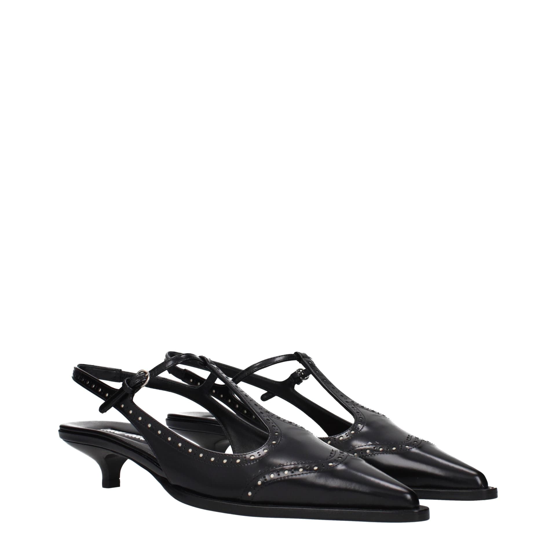 Miu Miu Black Leather Mid Heel Pumps - 2