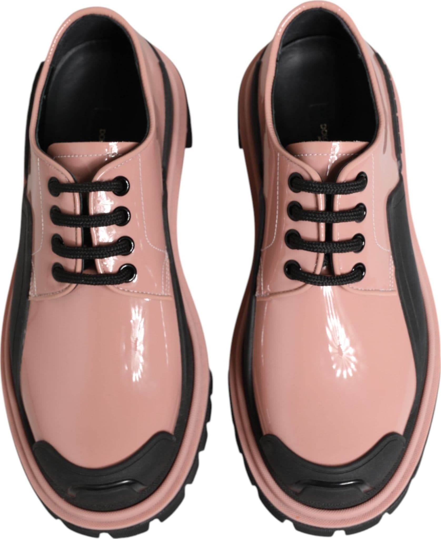 Dolce & Gabbana Light Powder Pink Black Leather Lace-Up Shoes - 2
