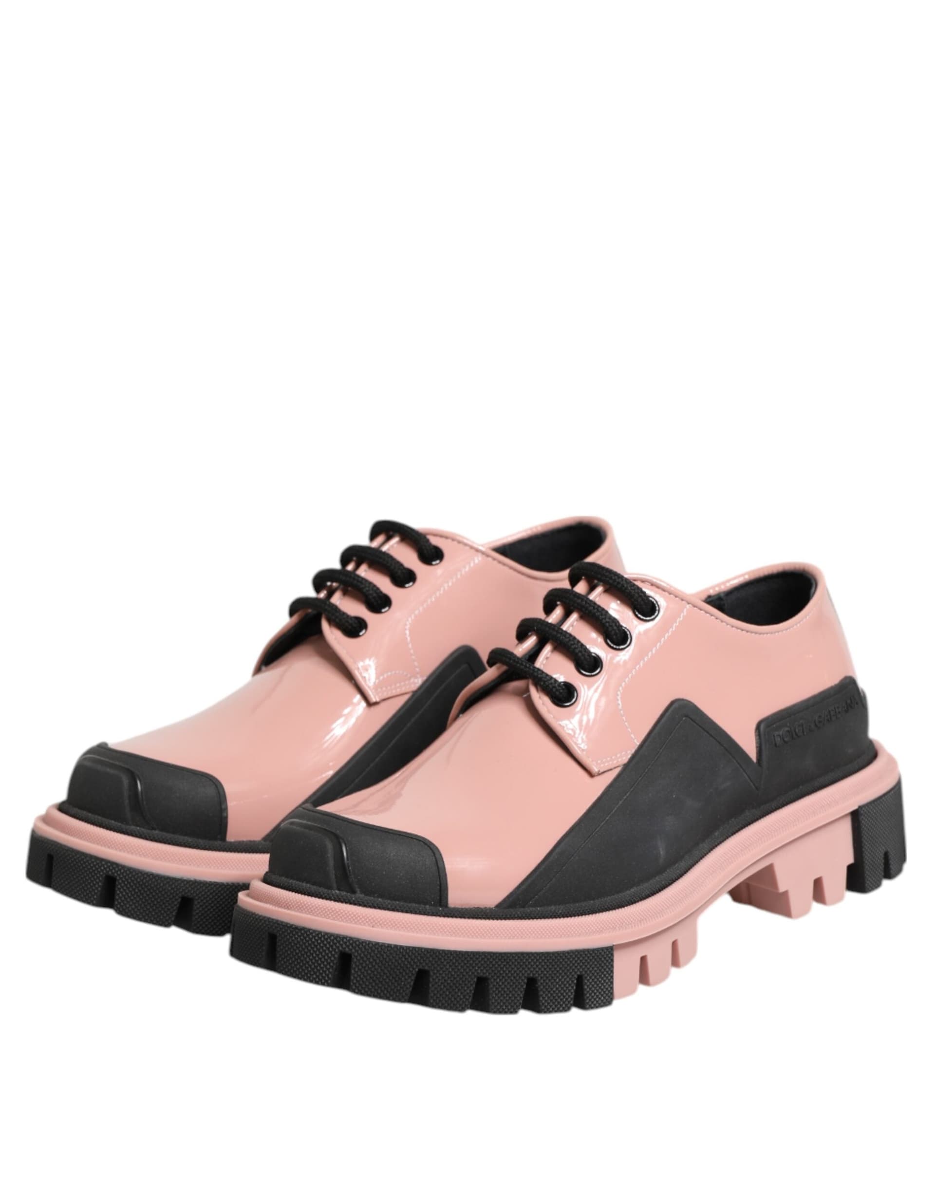 Dolce & Gabbana Light Powder Pink Black Leather Lace-Up Shoes - 3