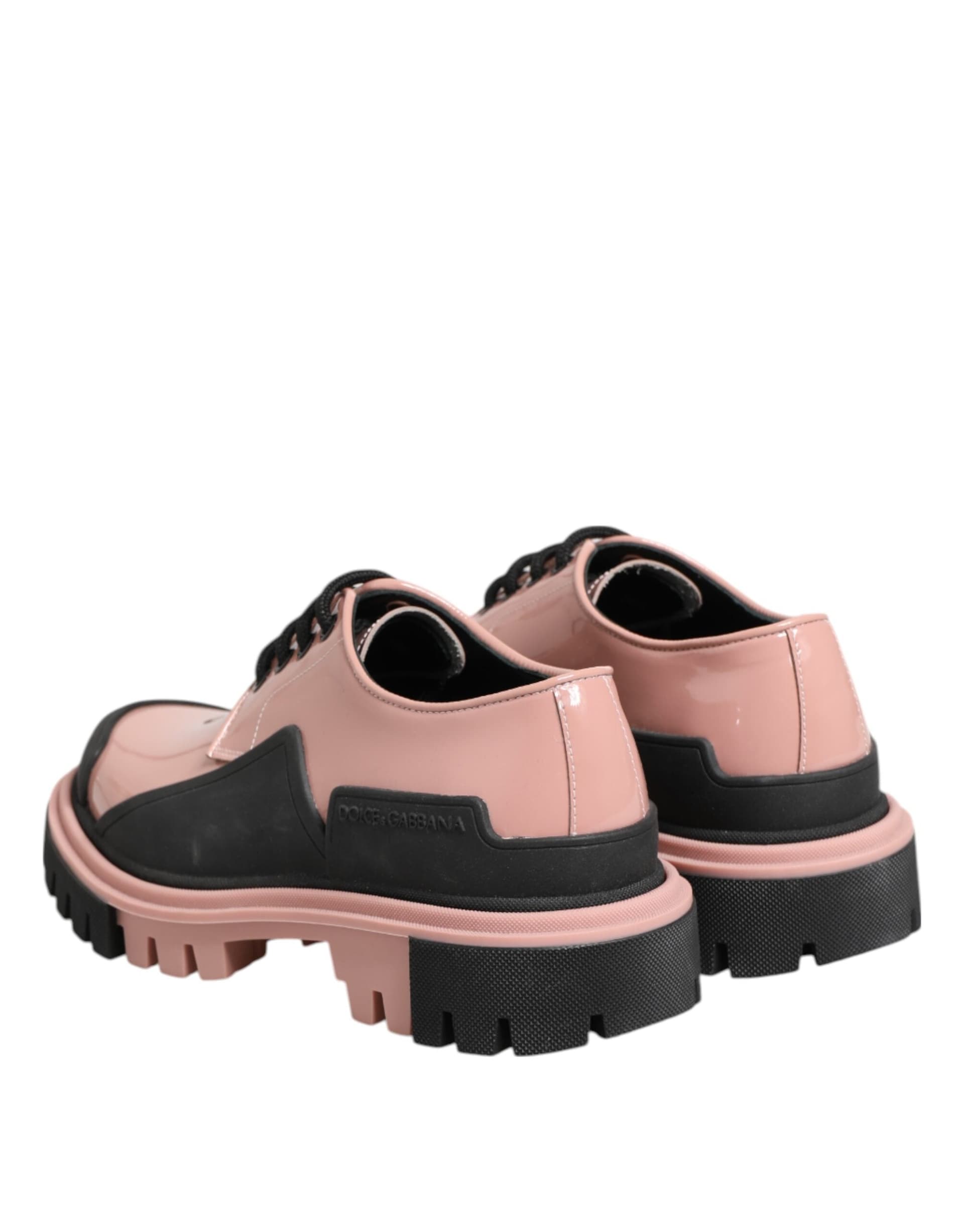 Dolce & Gabbana Light Powder Pink Black Leather Lace-Up Shoes - 4