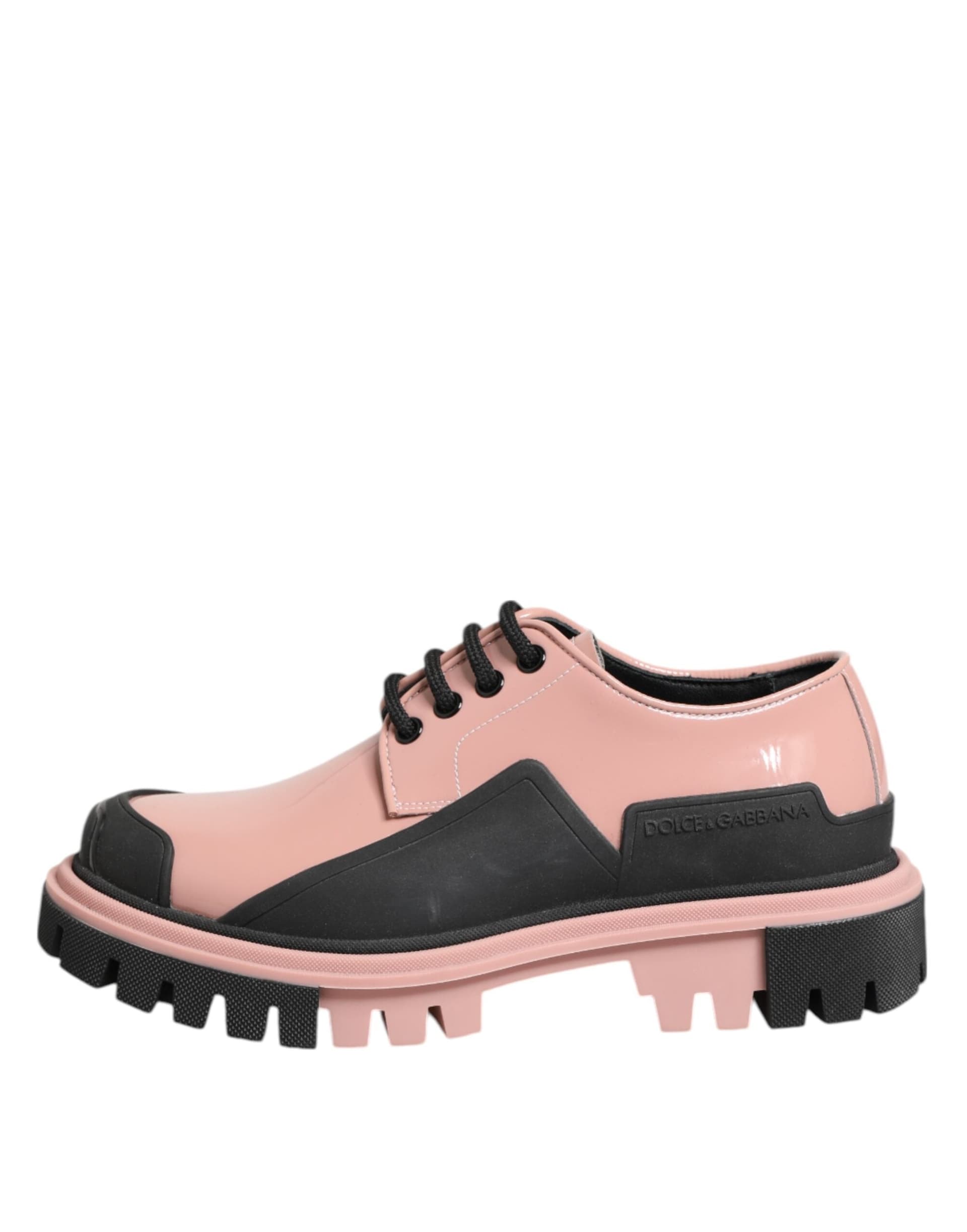 Dolce & Gabbana Light Powder Pink Black Leather Lace-Up Shoes - 5