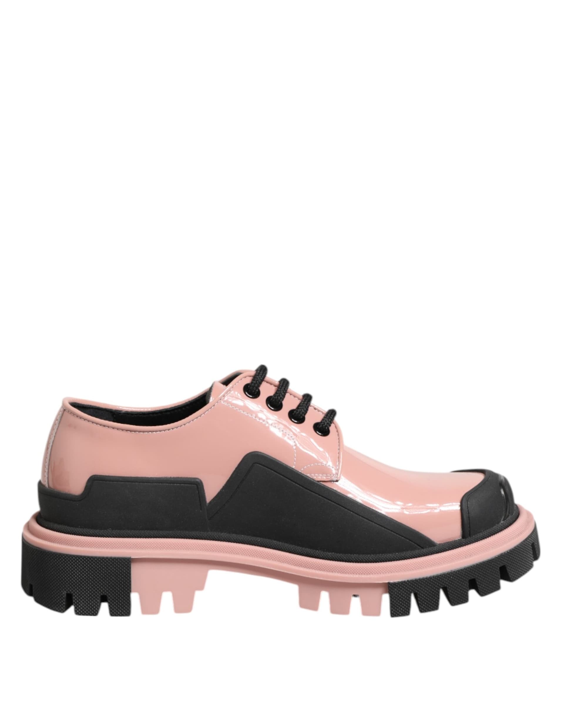Dolce & Gabbana Light Powder Pink Black Leather Lace-Up Shoes - 7