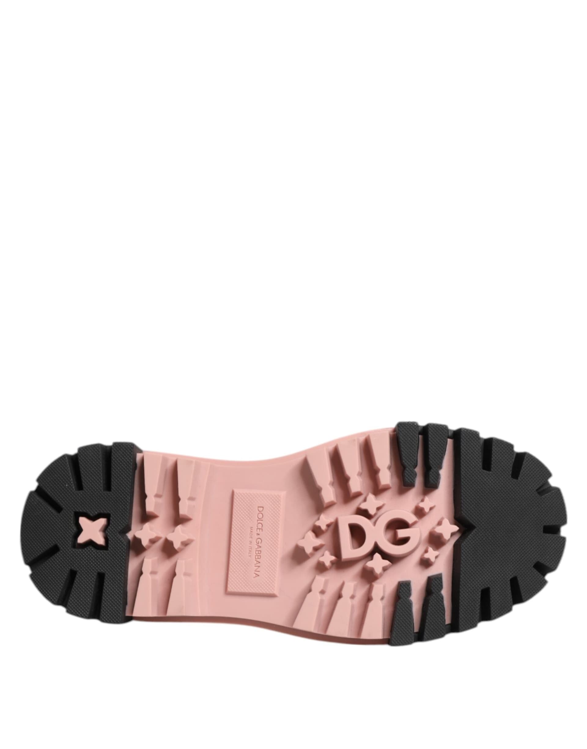 Dolce & Gabbana Light Powder Pink Black Leather Lace-Up Shoes - 8