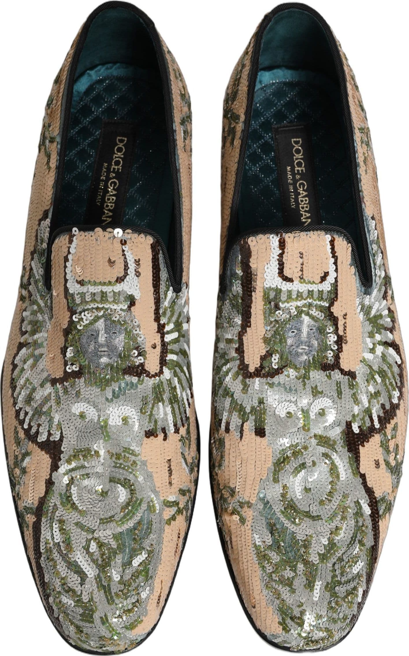 Dolce & Gabbana Beige Sequin Embroidery Dress Loafers Shoes - 3