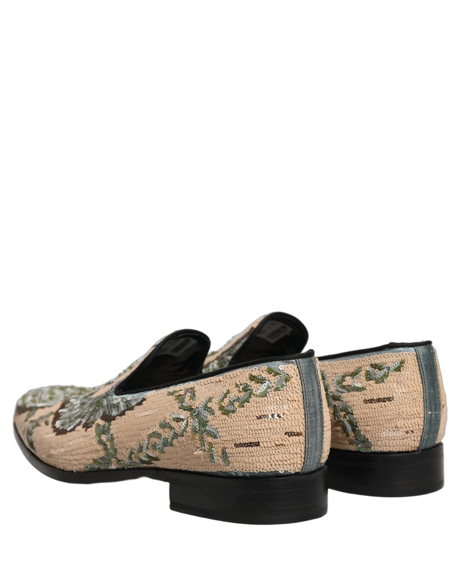 Dolce & Gabbana Beige Sequin Embroidery Dress Loafers Shoes - 5