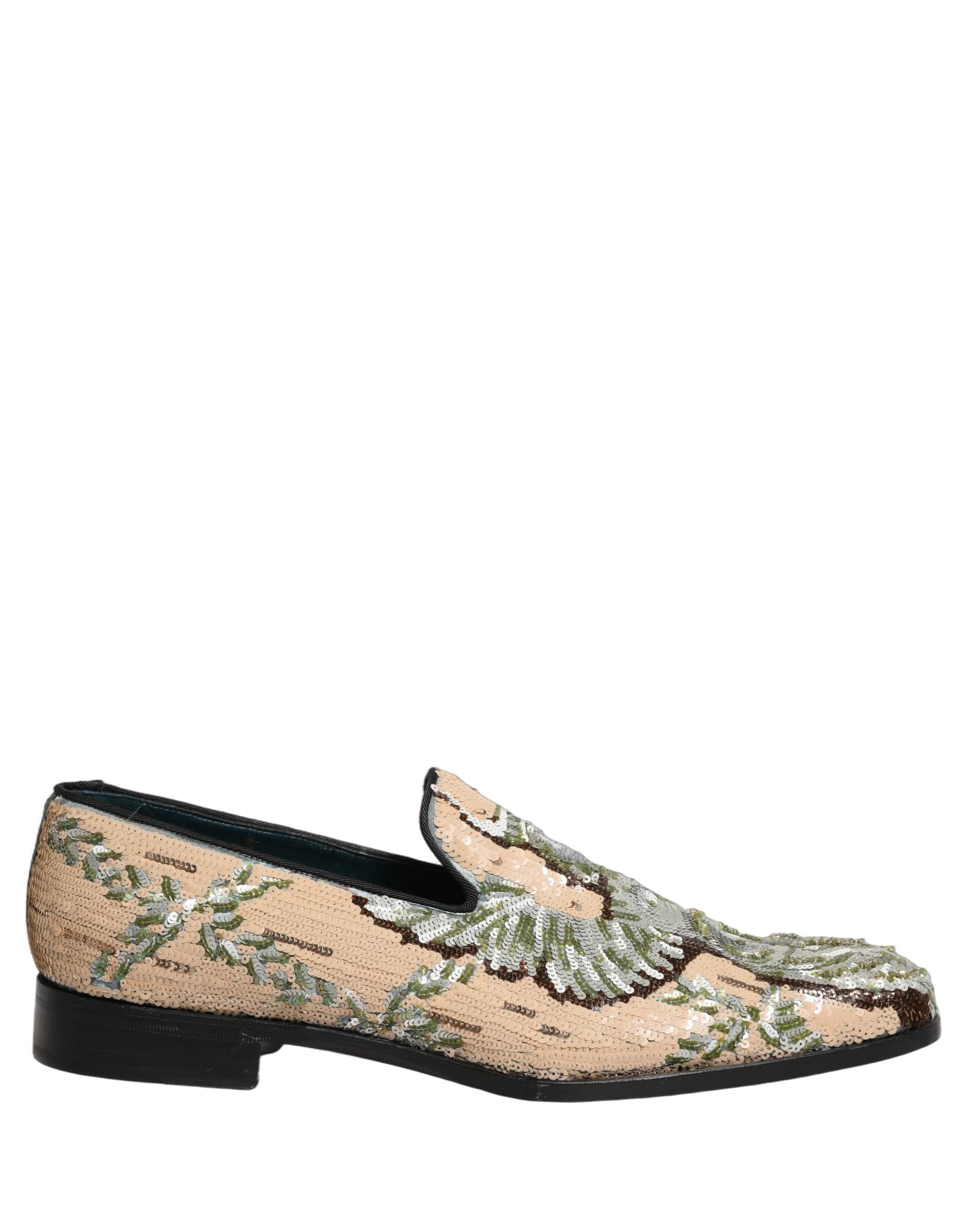 Dolce & Gabbana Beige Sequin Embroidery Dress Loafers Shoes - 7
