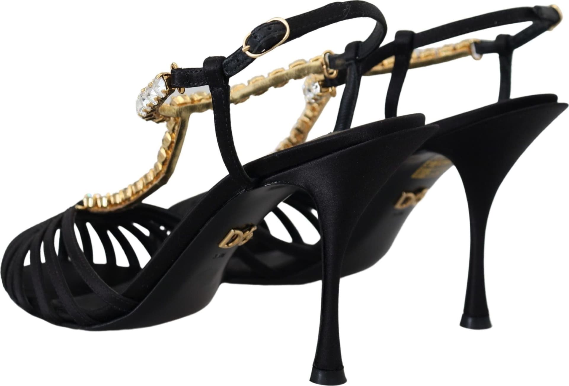 Dolce & Gabbana Black Satin Clear Crystal T-strap Sandal Shoes - 2