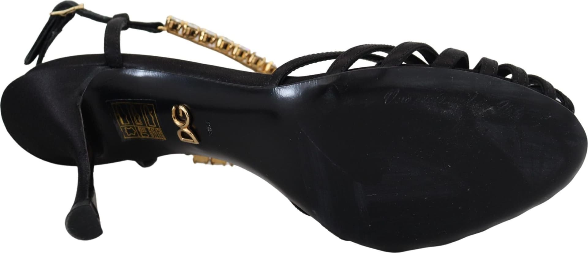 Dolce & Gabbana Black Satin Clear Crystal T-strap Sandal Shoes - 5