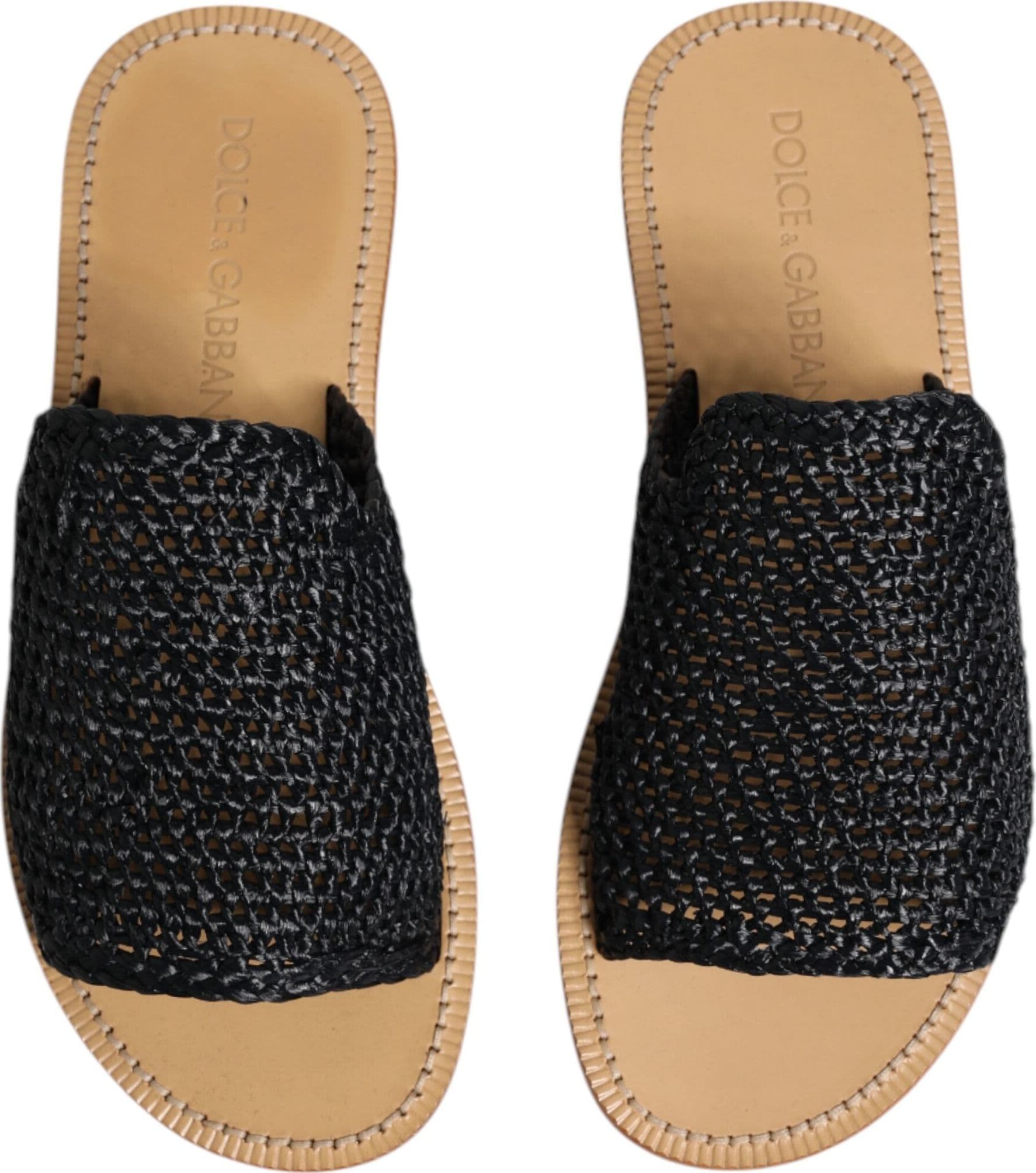 Dolce & Gabbana Black Monochrome Braided Raffia Slides Shoes - 2