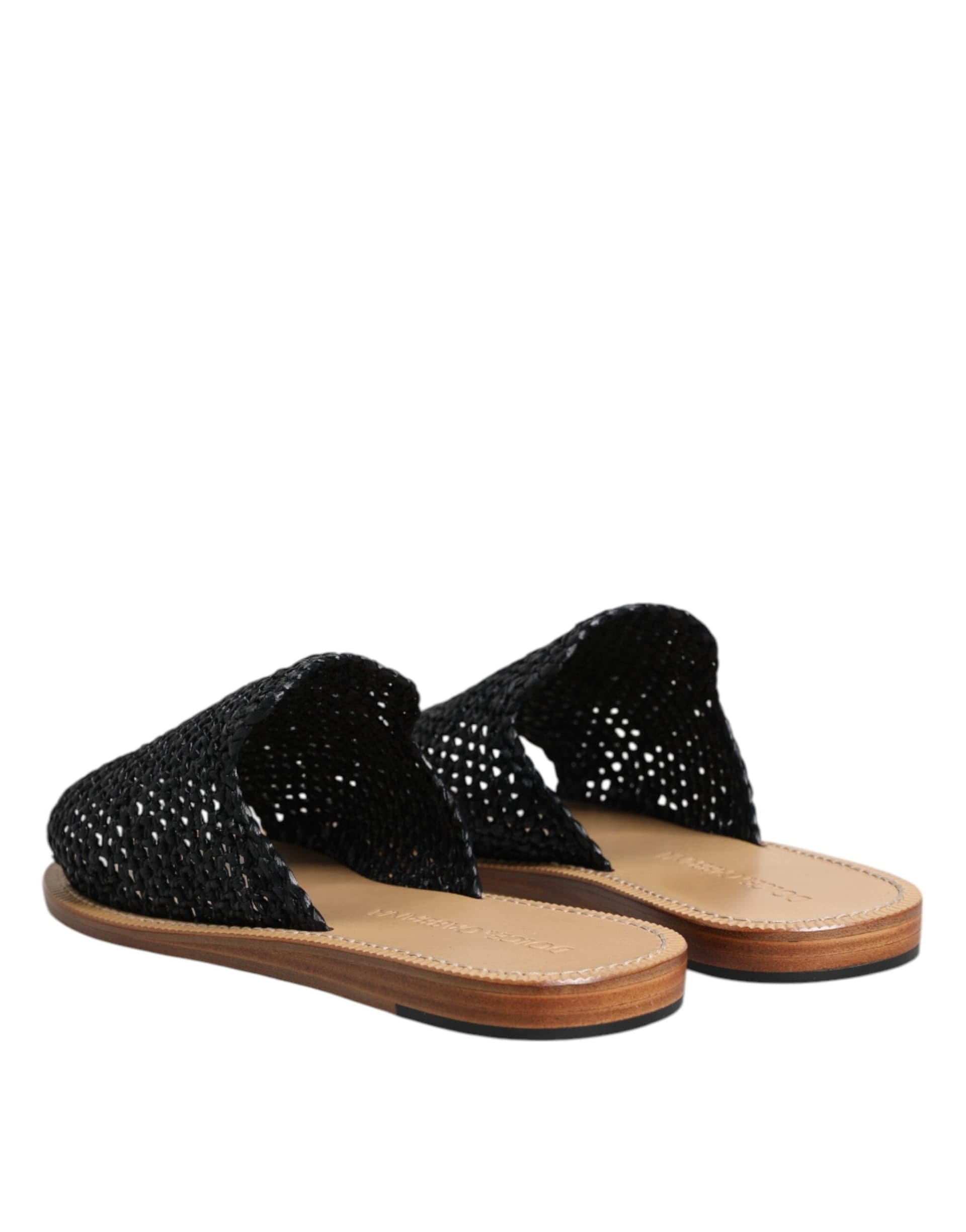 Dolce & Gabbana Black Monochrome Braided Raffia Slides Shoes - 4